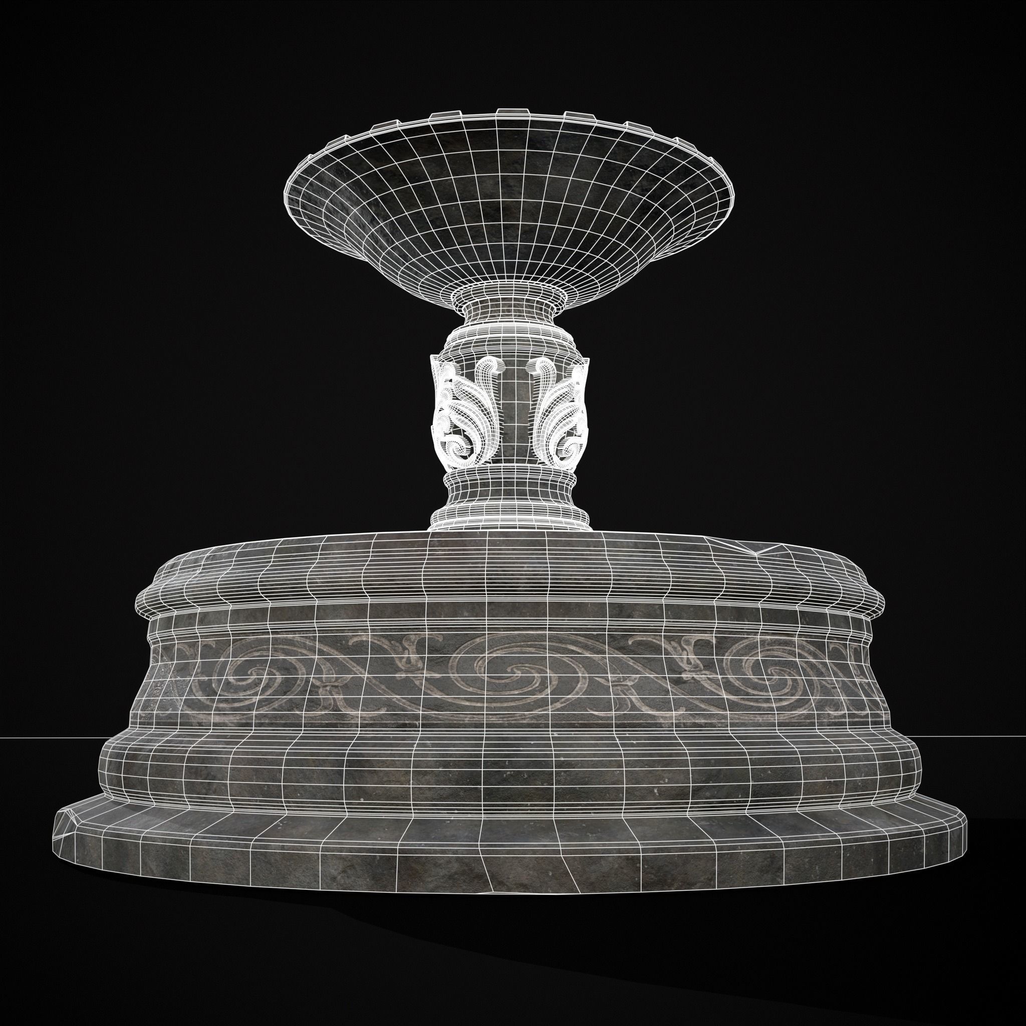 Round Ornamented Water Fountain Low-poly 3D model_28