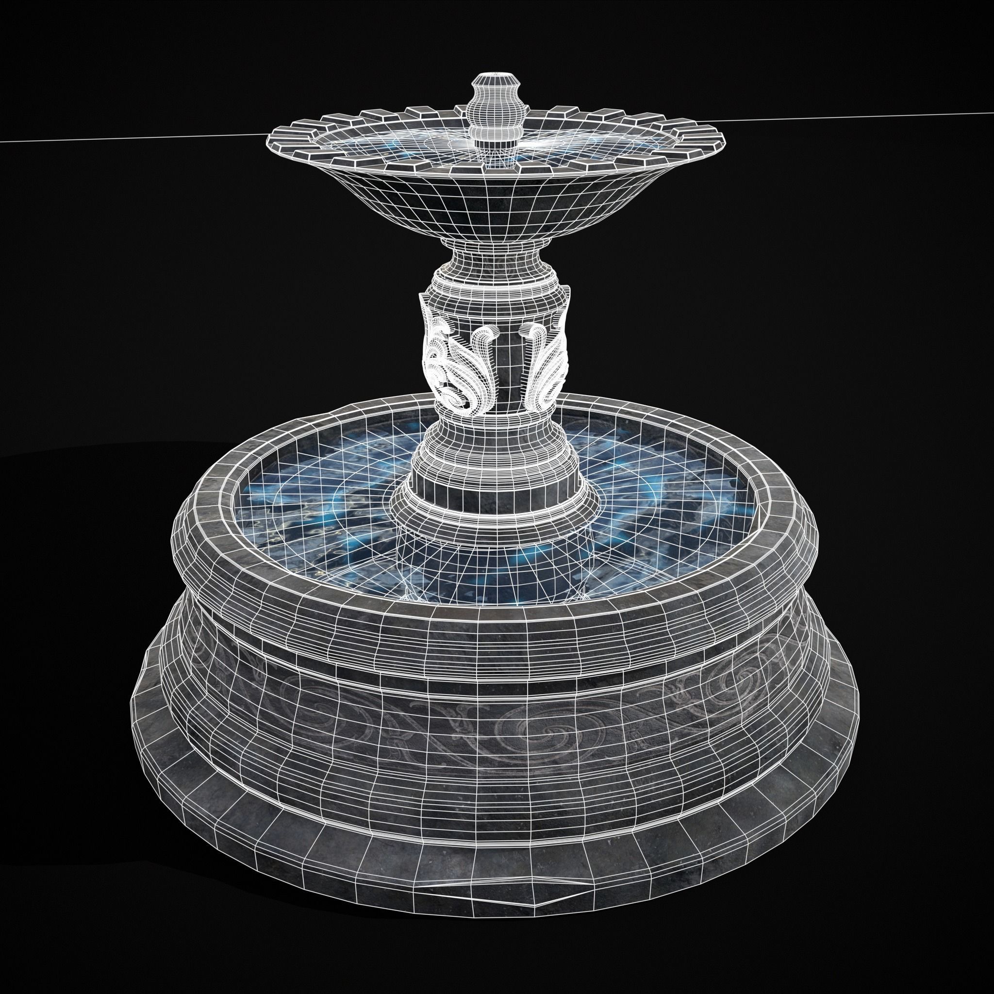 Round Ornamented Water Fountain Low-poly 3D model_2