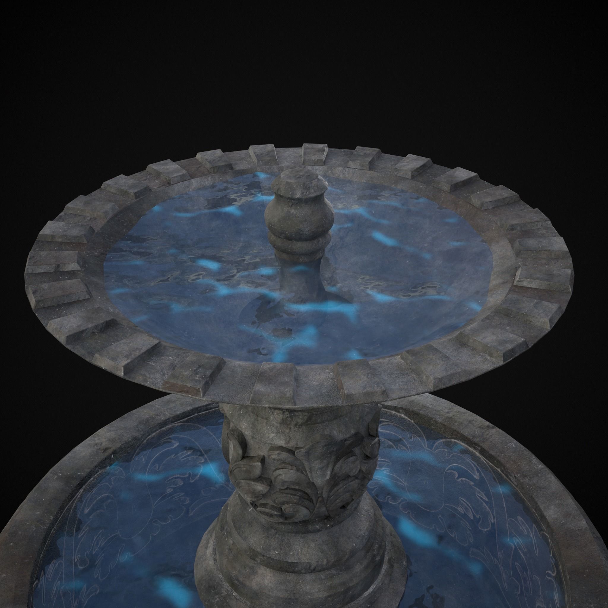Round Ornamented Water Fountain Low-poly 3D model_23