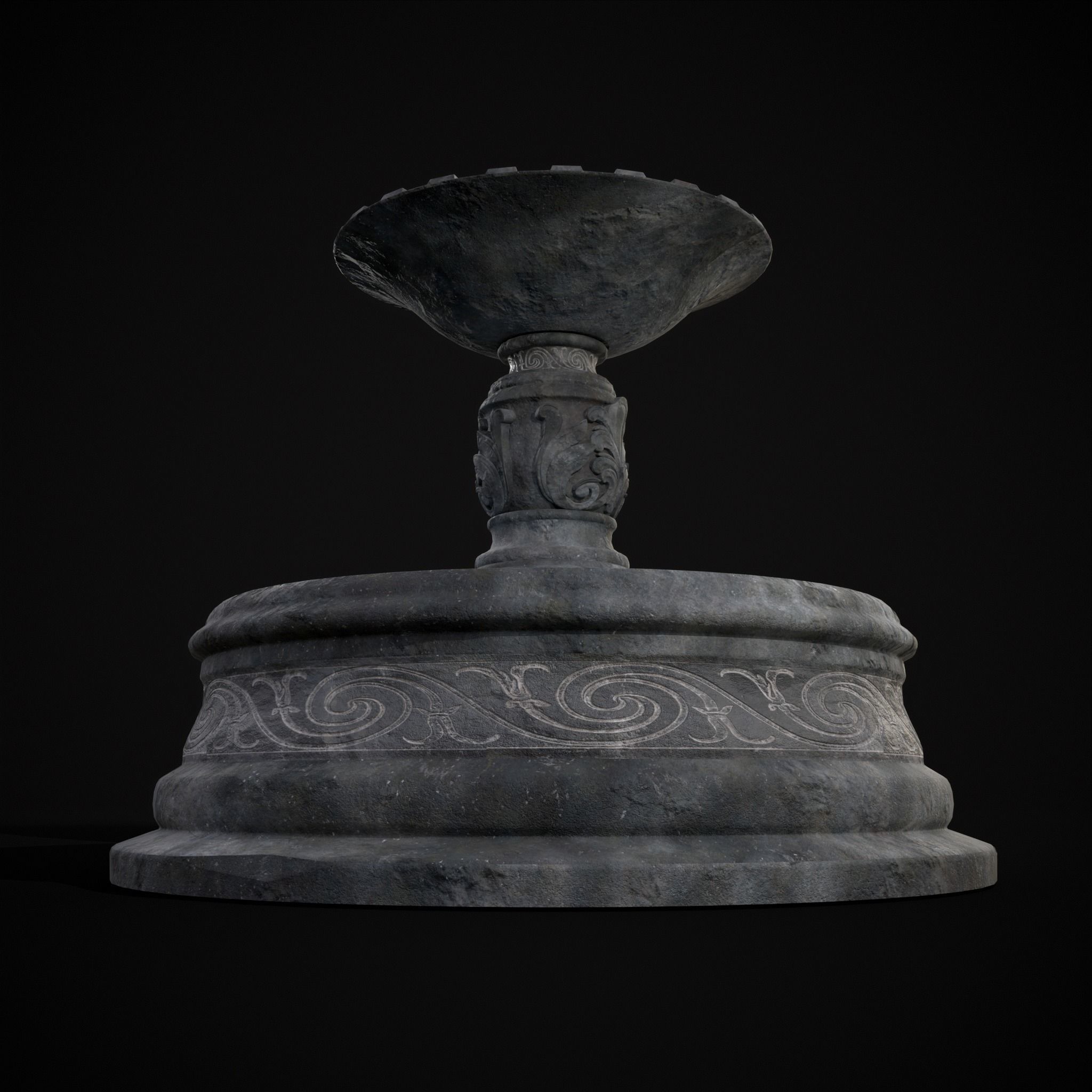 Round Ornamented Water Fountain Low-poly 3D model_3