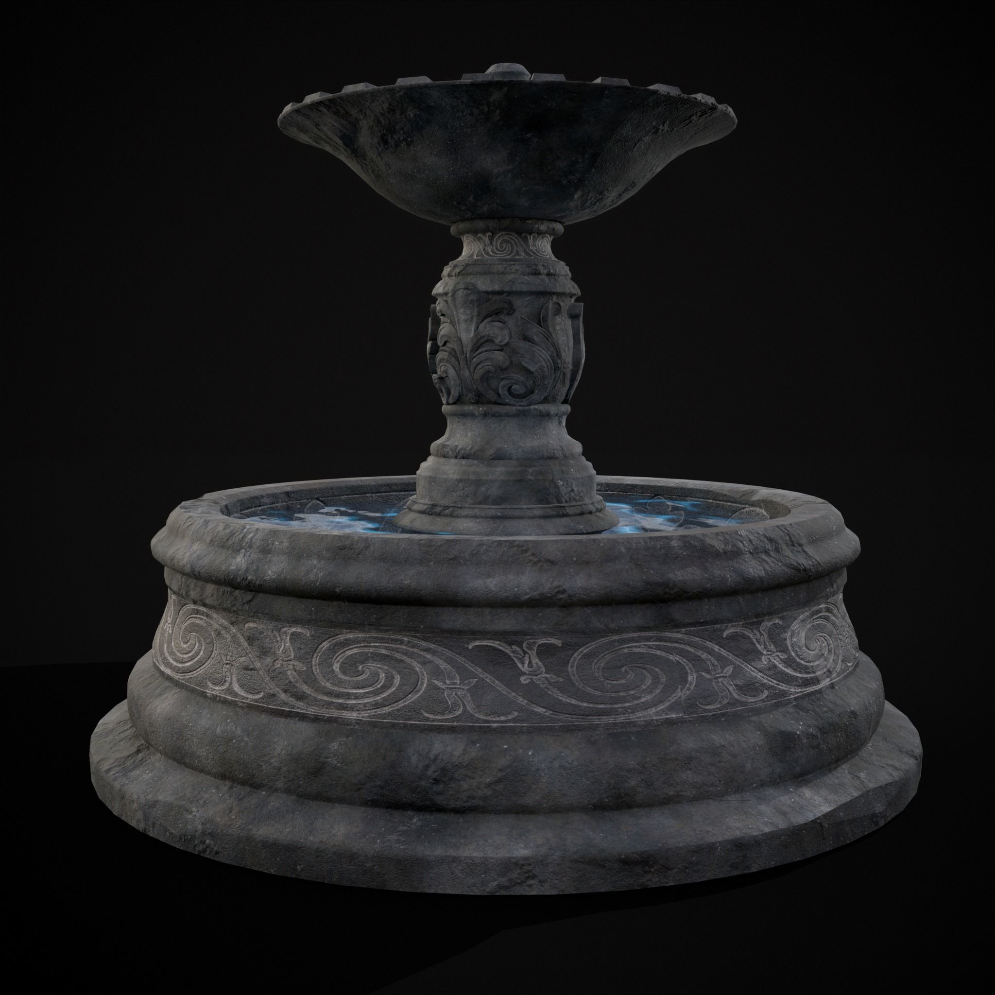 Round Ornamented Water Fountain Low-poly 3D model_11
