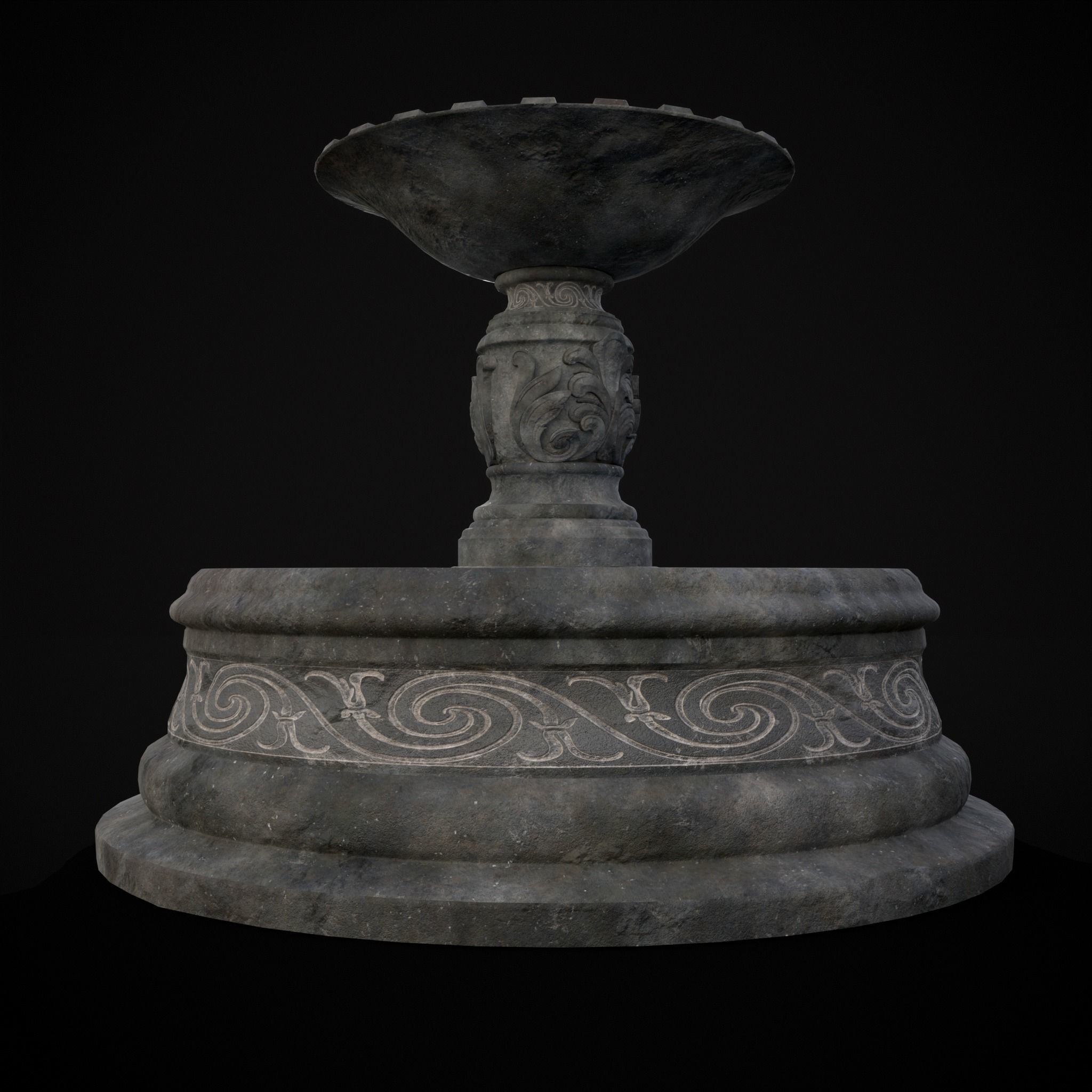 Round Ornamented Water Fountain Low-poly 3D model_17