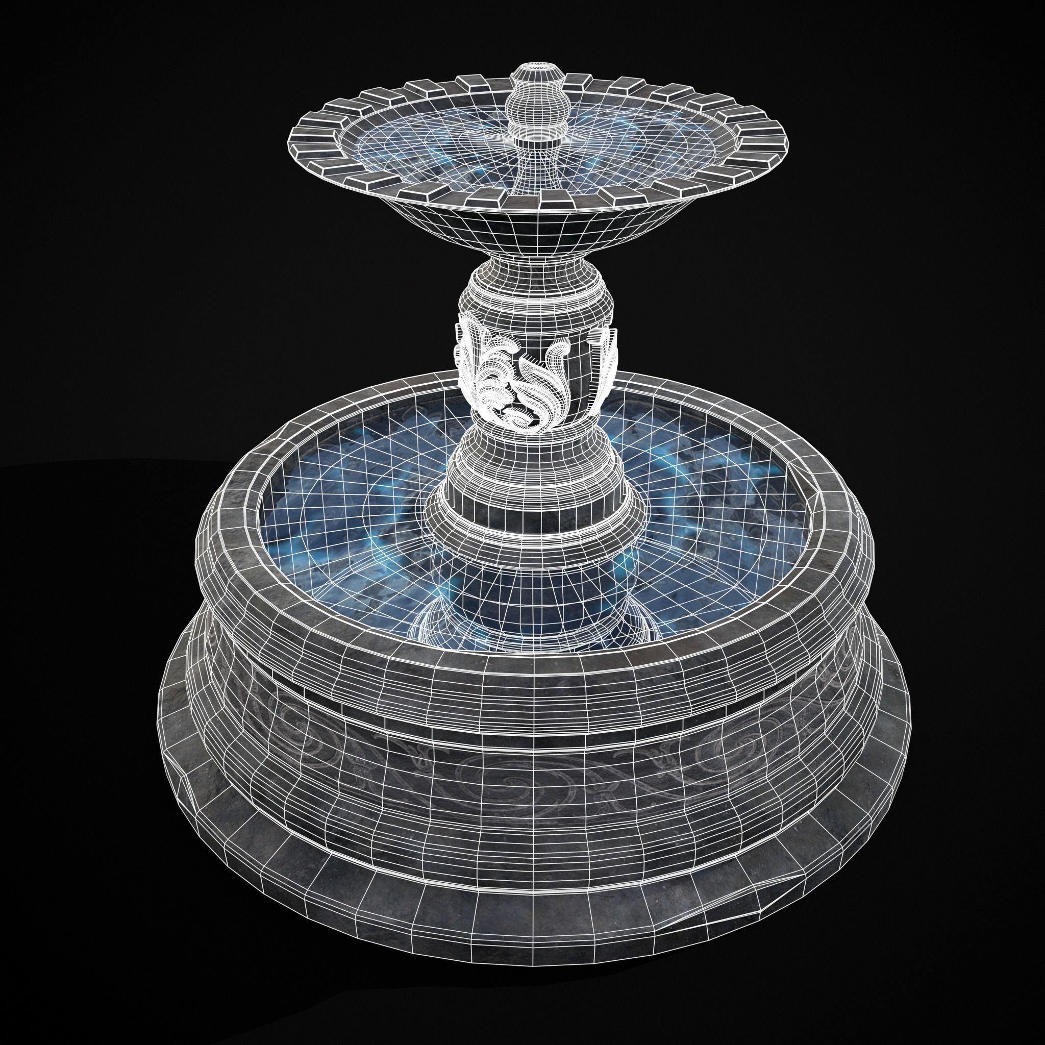 Round Ornamented Water Fountain Low-poly 3D model_20