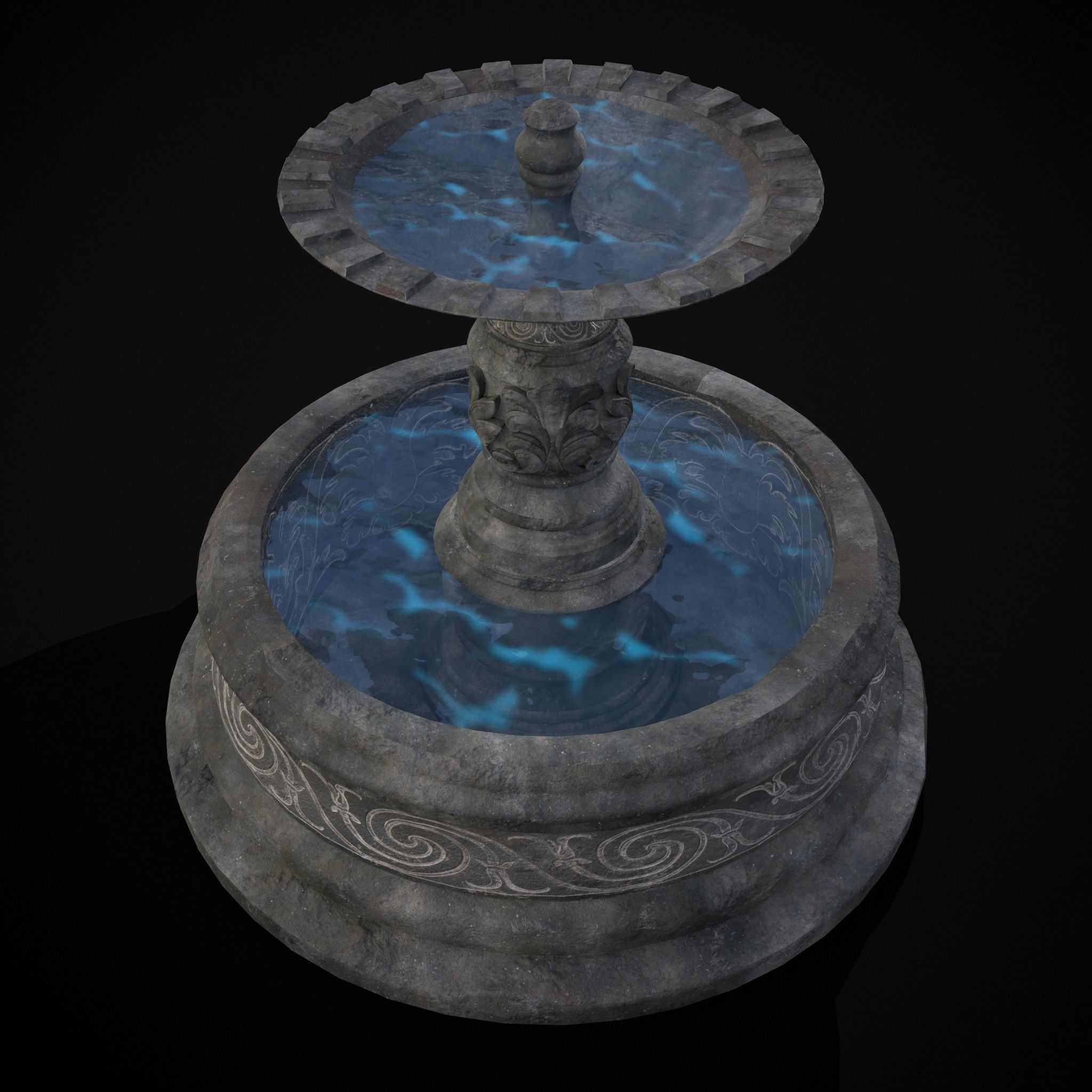 Round Ornamented Water Fountain Low-poly 3D model_9