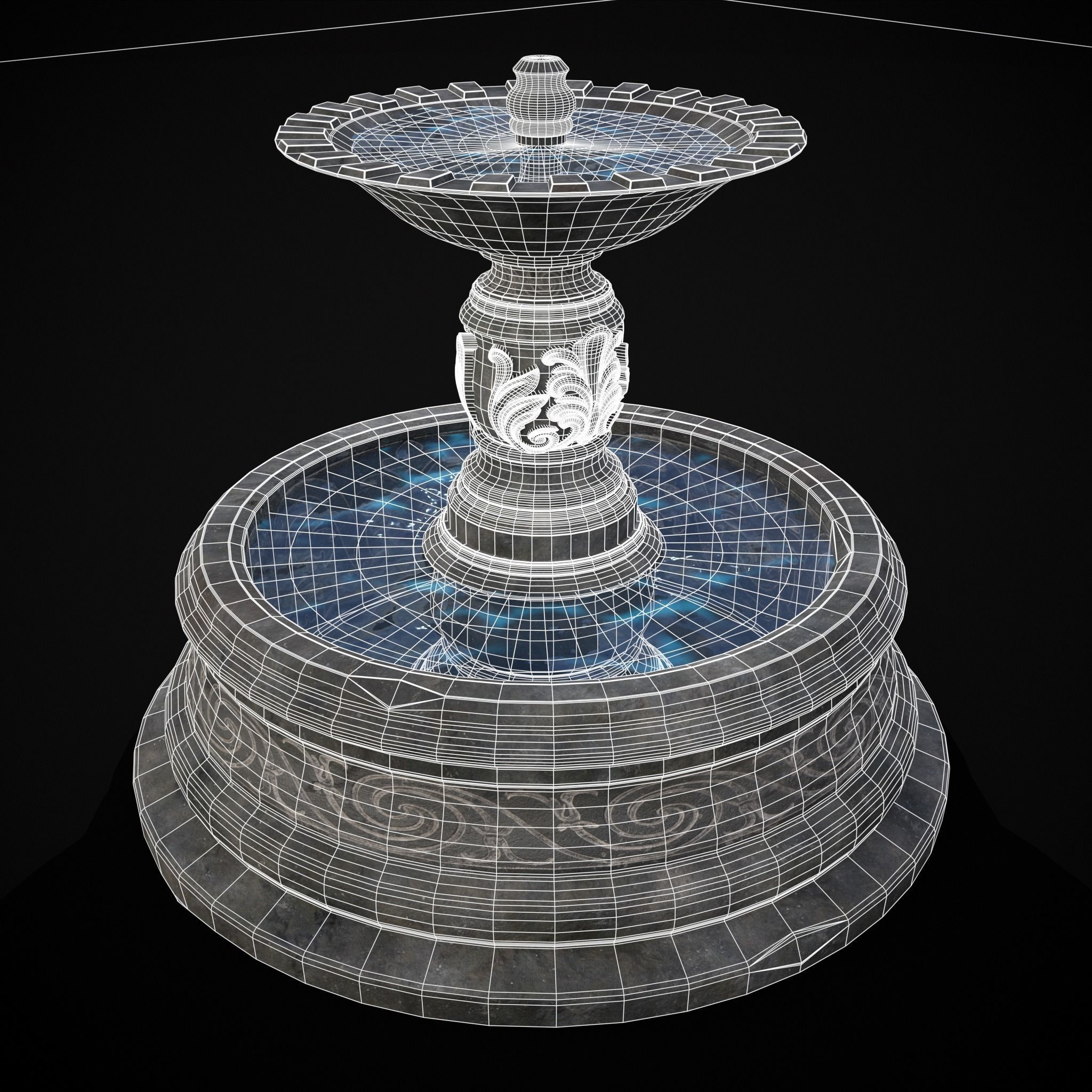 Round Ornamented Water Fountain Low-poly 3D model_26