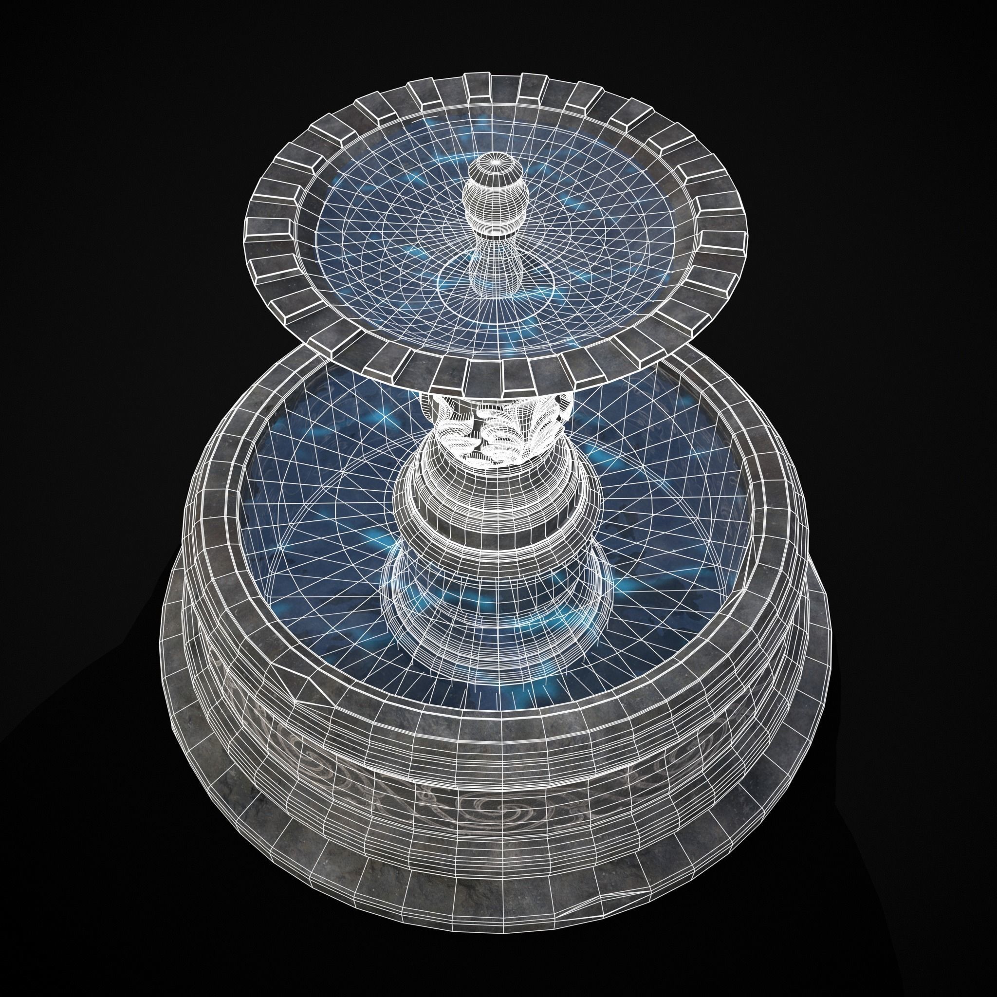 Round Ornamented Water Fountain Low-poly 3D model_14