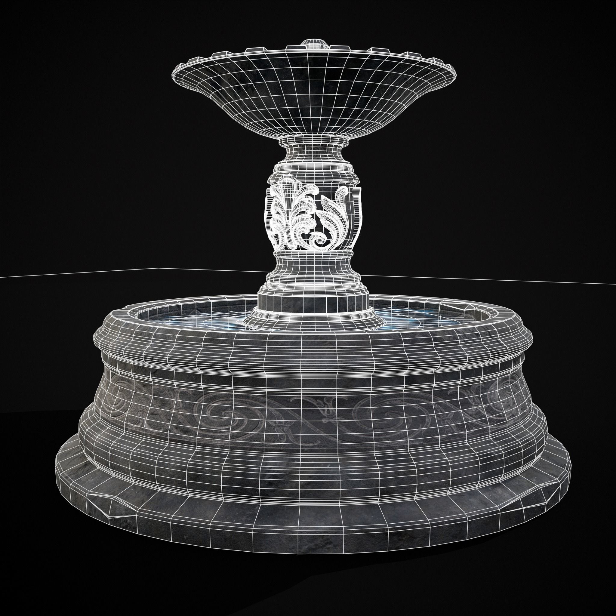 Round Ornamented Water Fountain Low-poly 3D model_12
