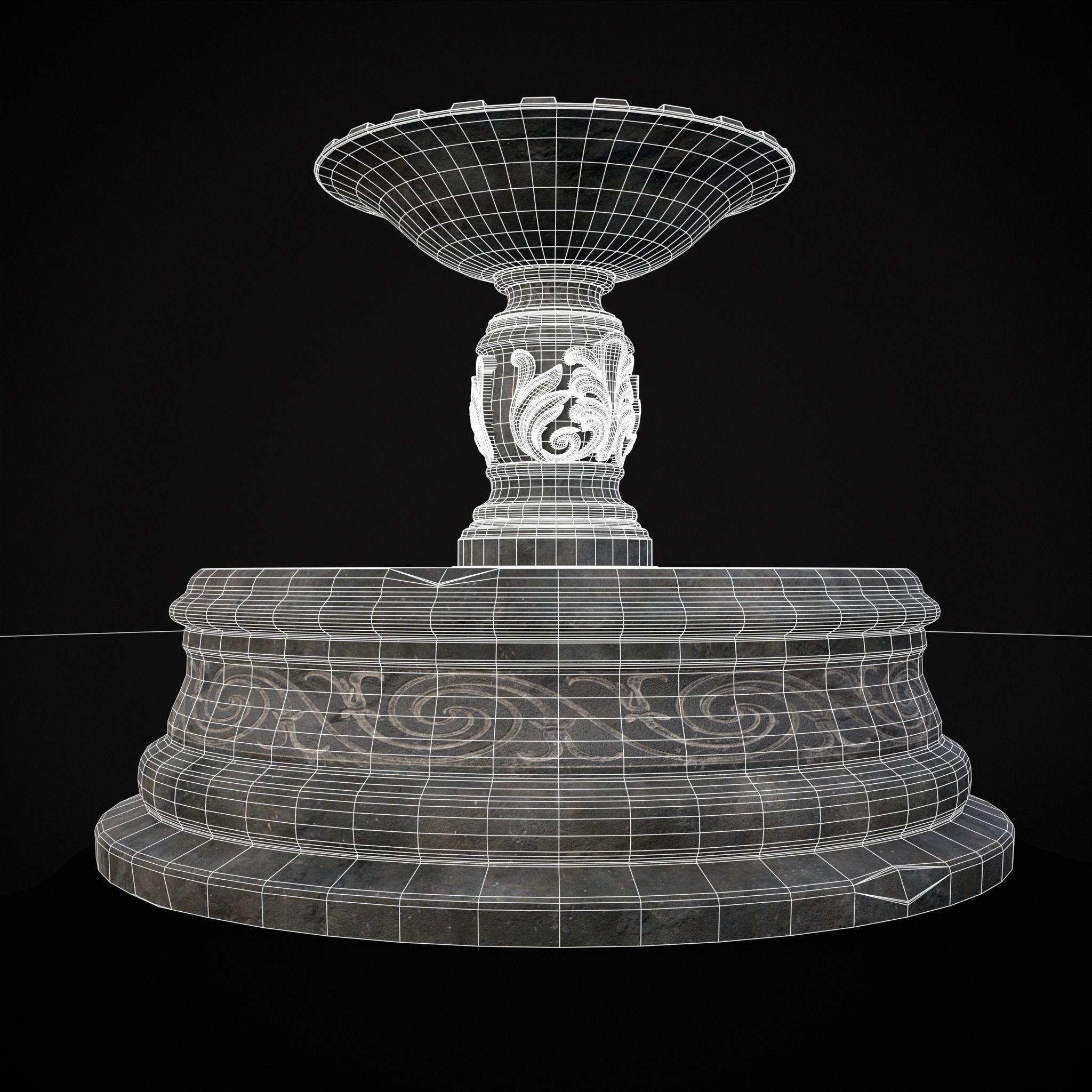 Round Ornamented Water Fountain Low-poly 3D model_18