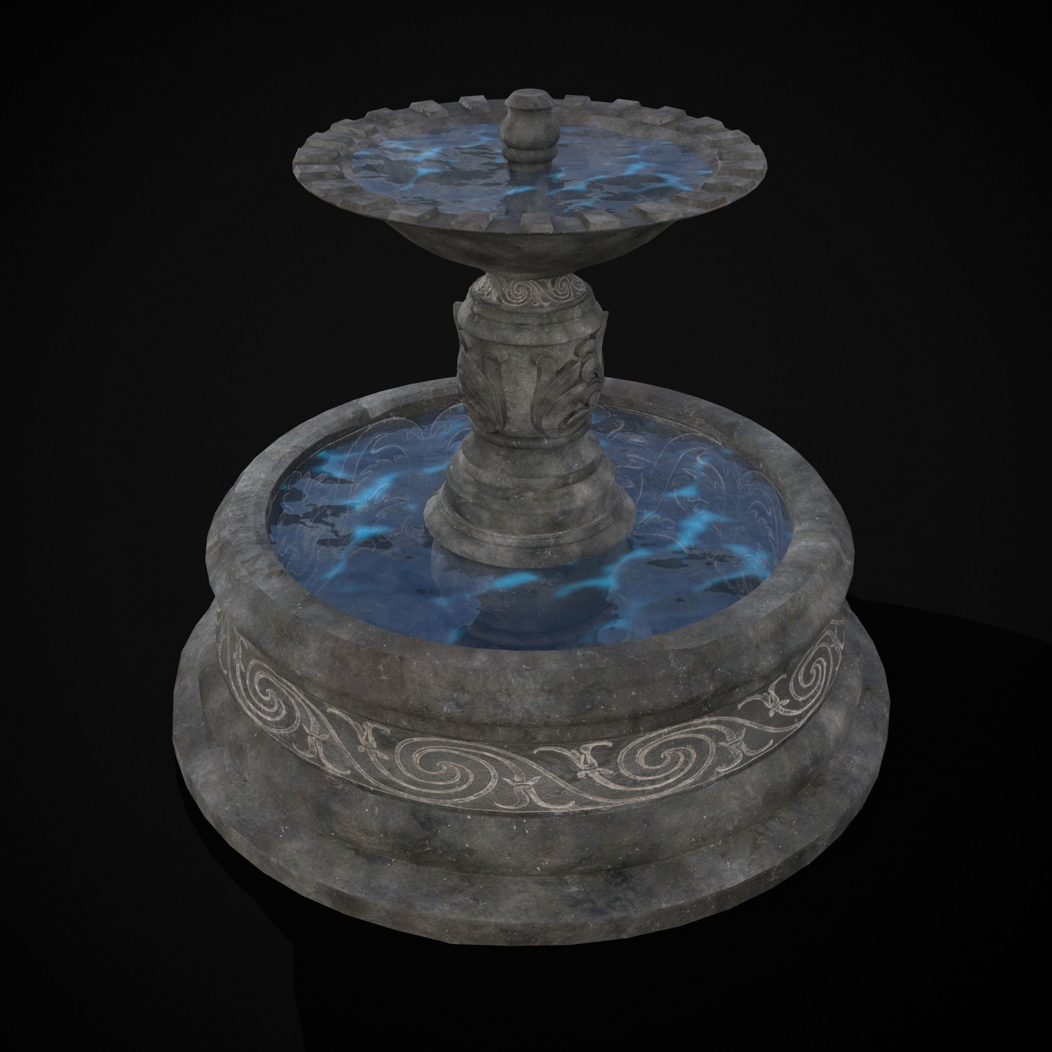 Round Ornamented Water Fountain Low-poly 3D model_29