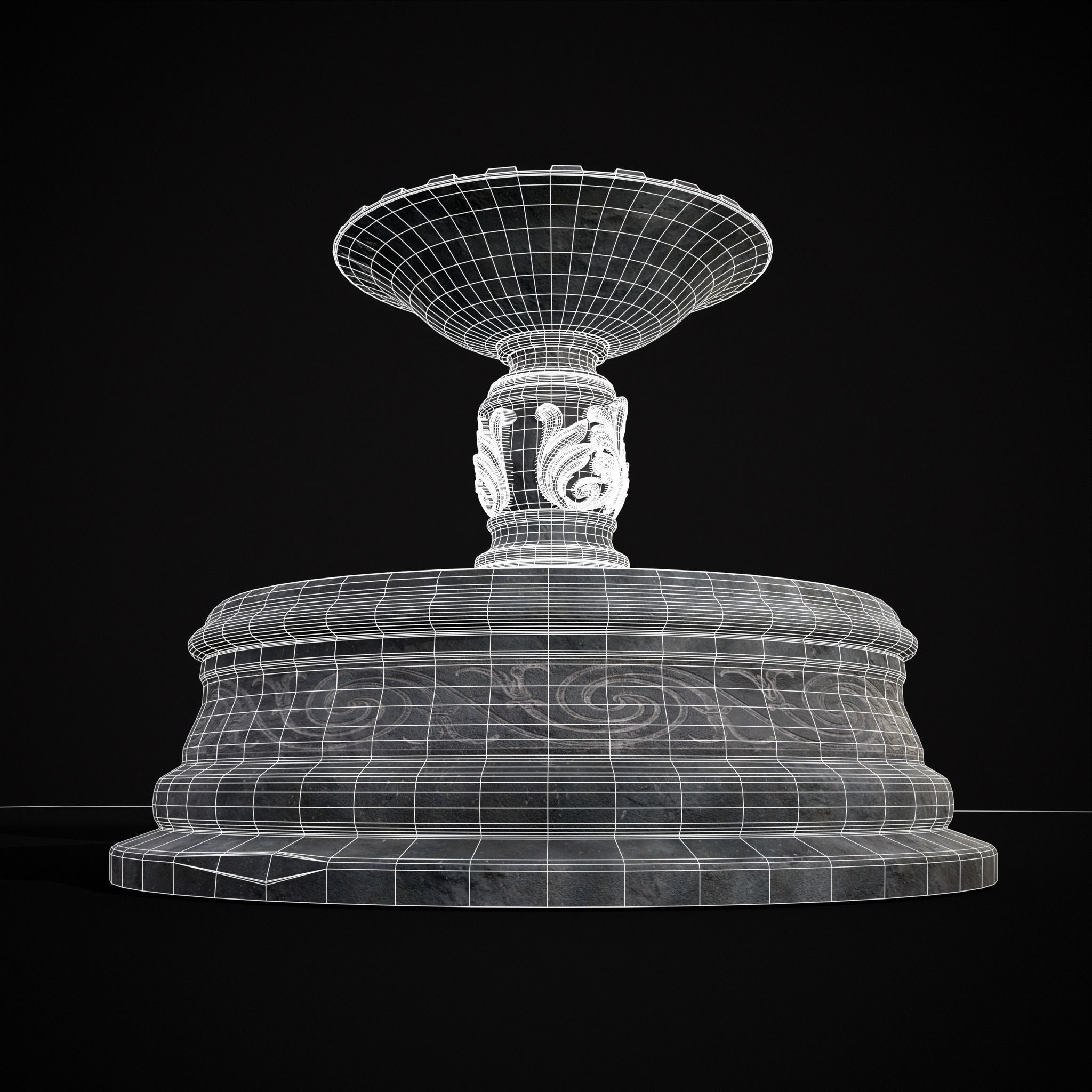 Round Ornamented Water Fountain Low-poly 3D model_4
