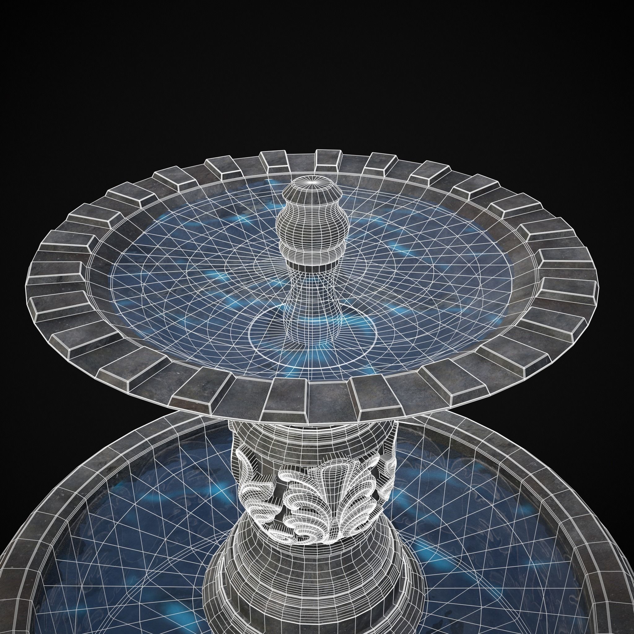 Round Ornamented Water Fountain Low-poly 3D model_24