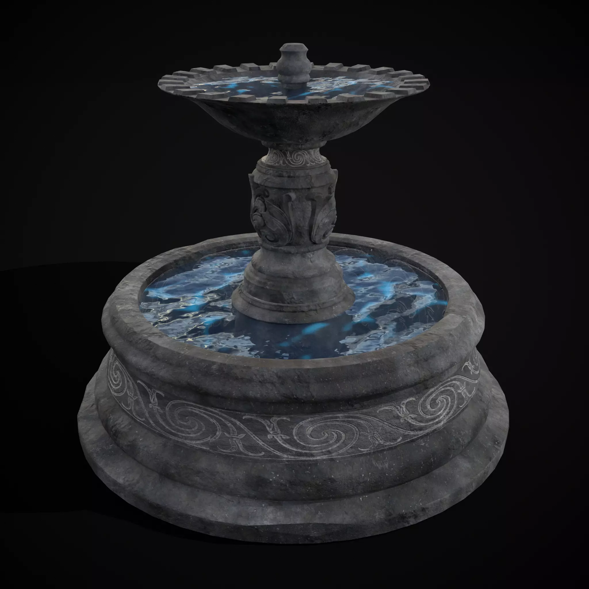 Round Ornamented Water Fountain Low-poly 3D model_0