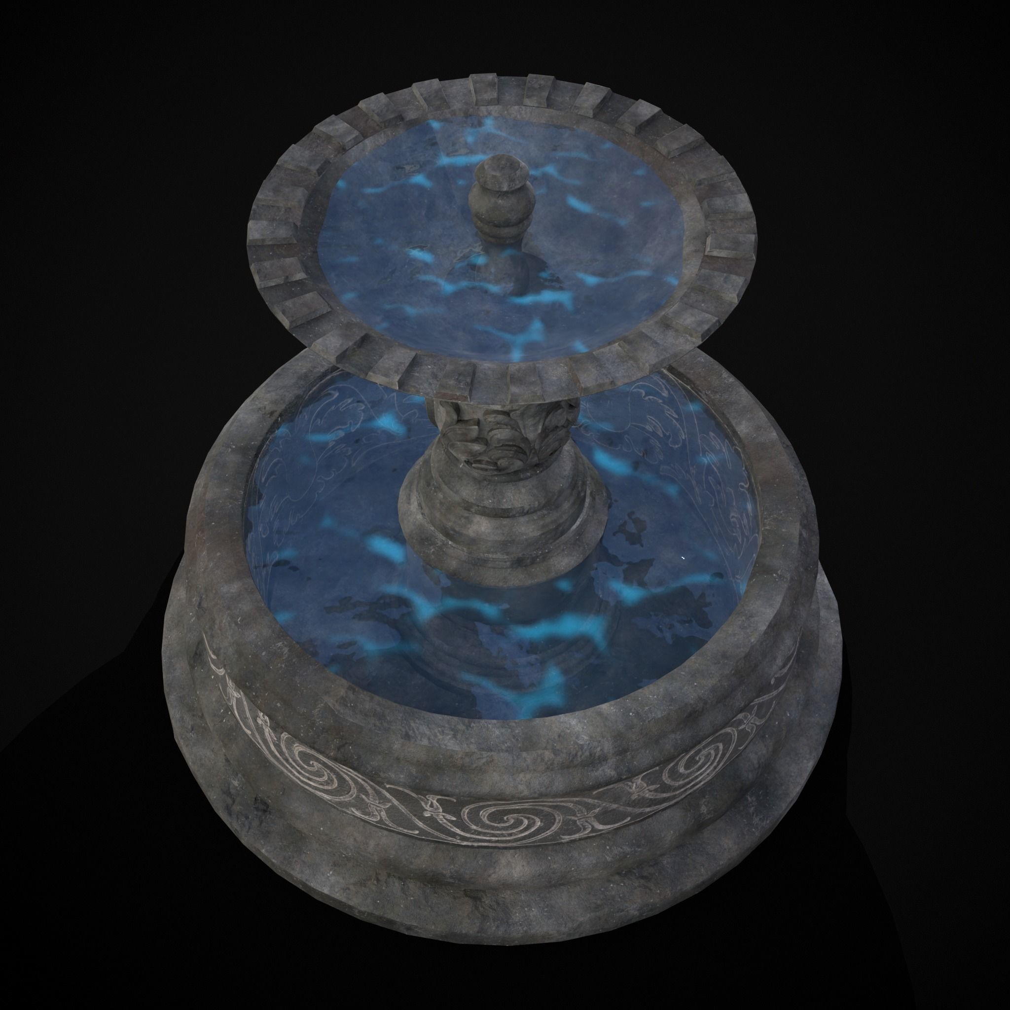 Round Ornamented Water Fountain Low-poly 3D model_13