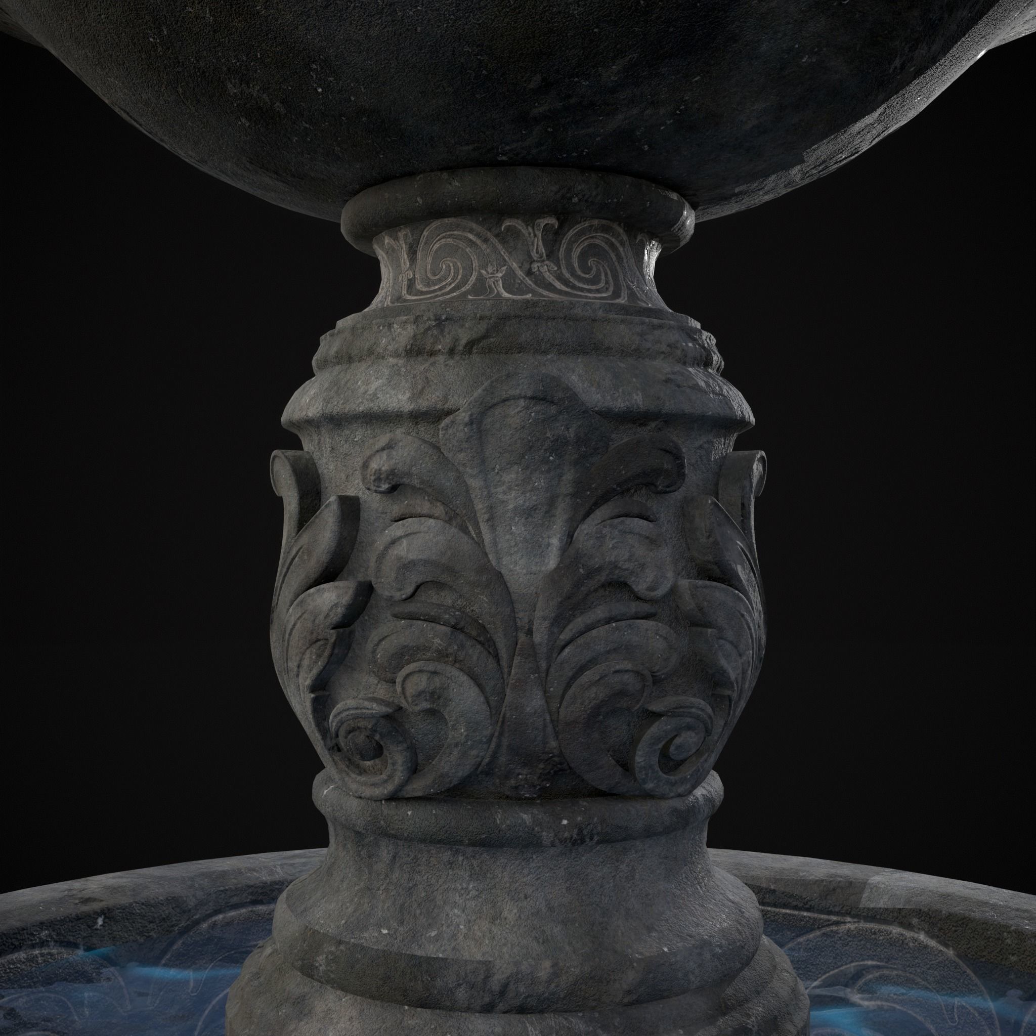 Round Ornamented Water Fountain Low-poly 3D model_7