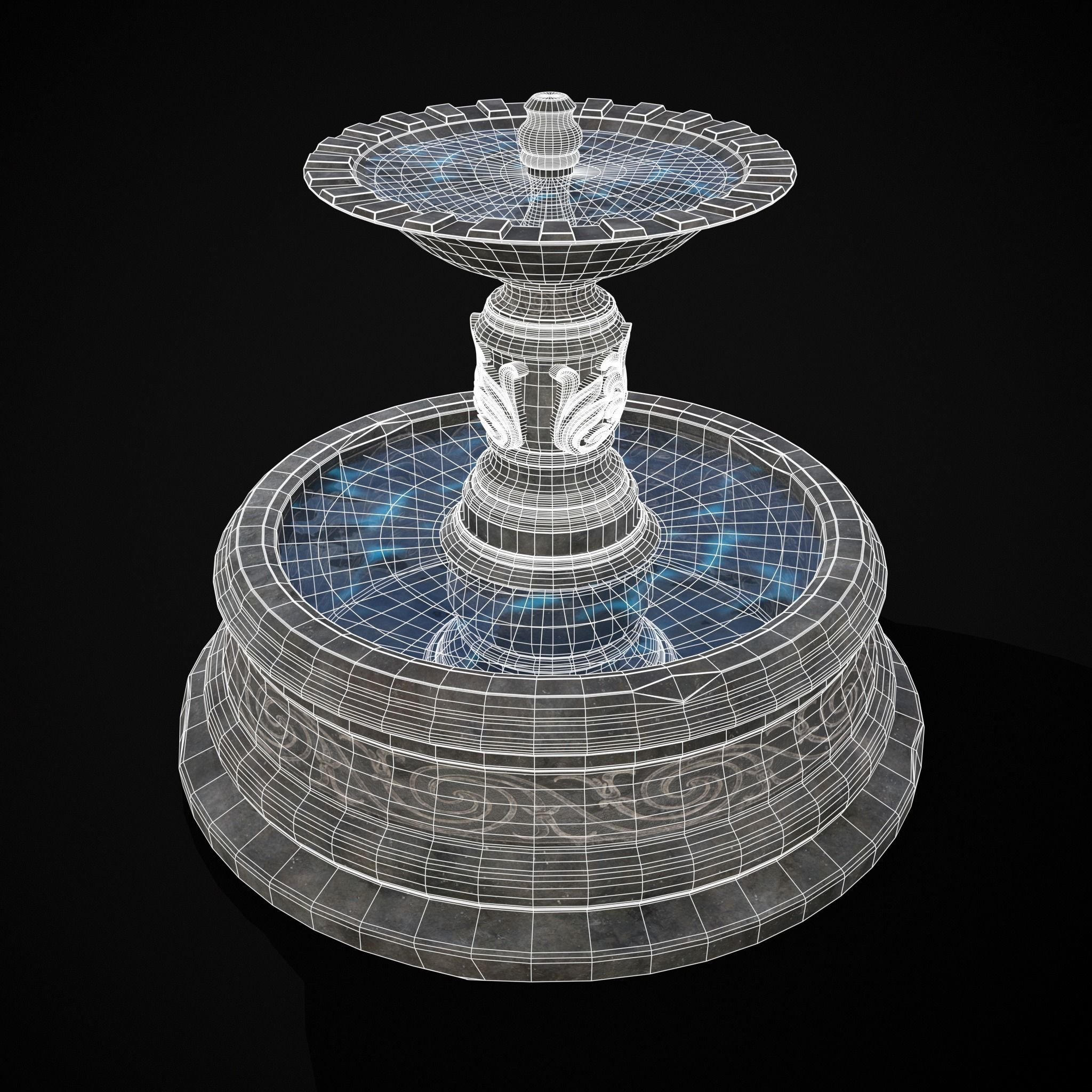 Round Ornamented Water Fountain Low-poly 3D model_30