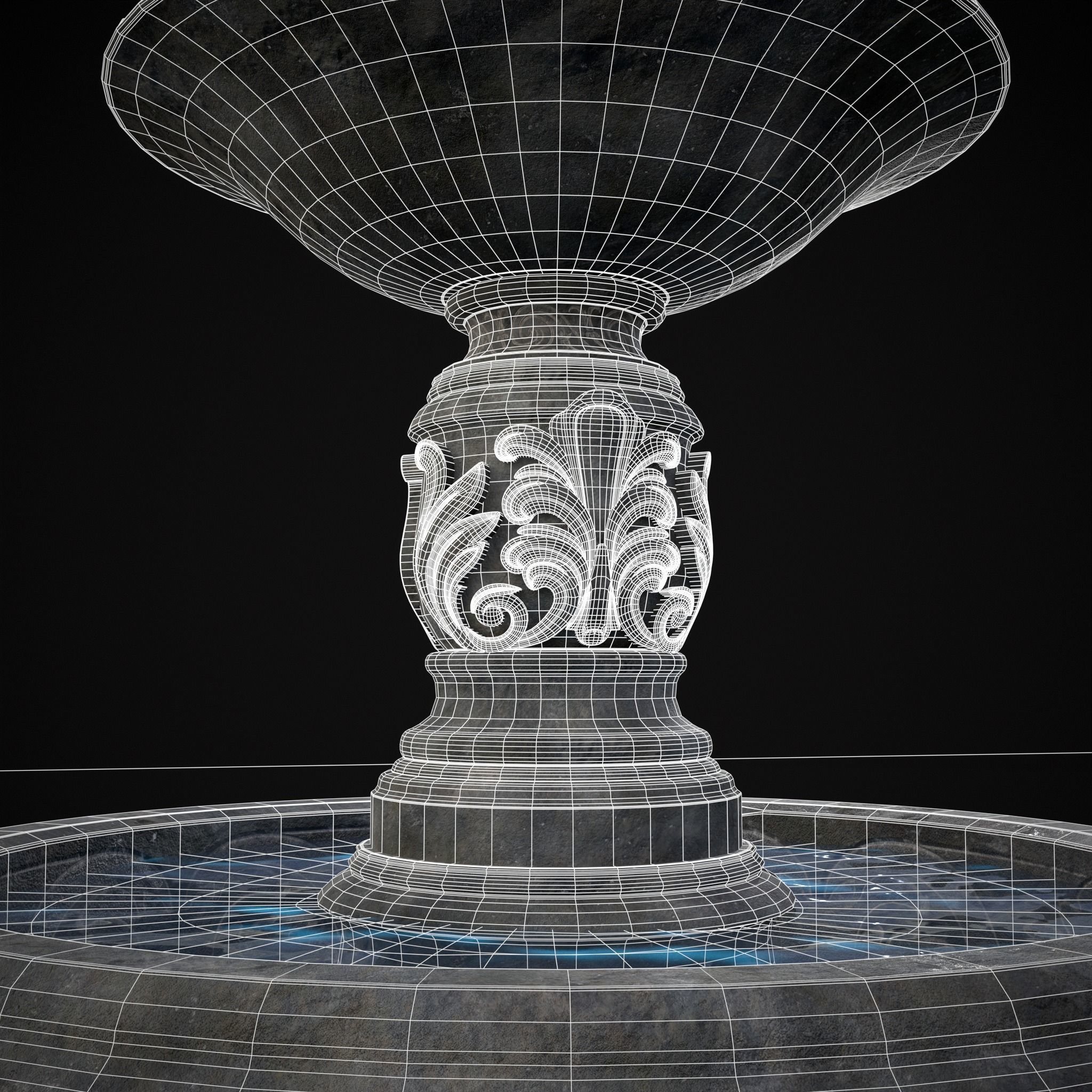 Round Ornamented Water Fountain Low-poly 3D model_22