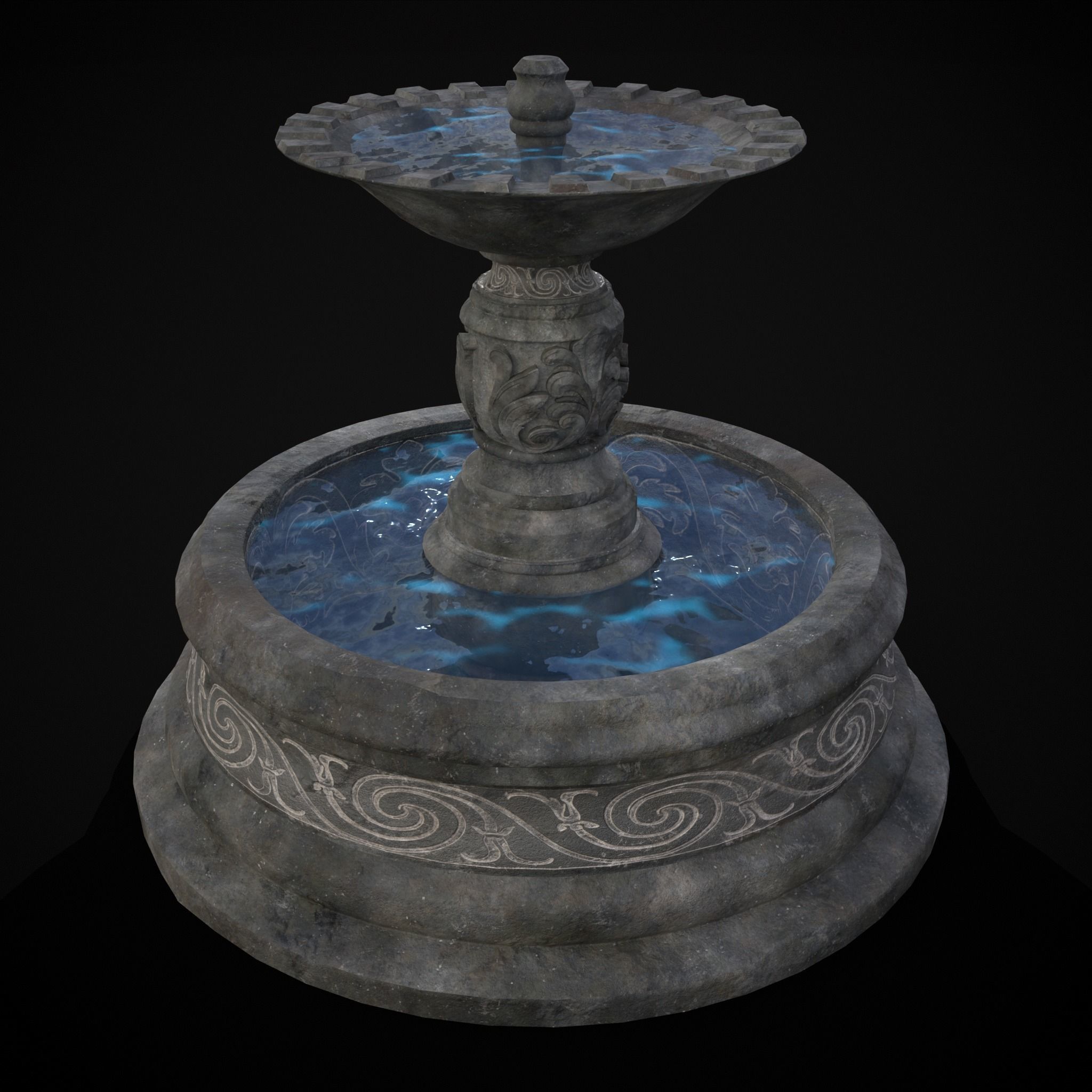Round Ornamented Water Fountain Low-poly 3D model_25