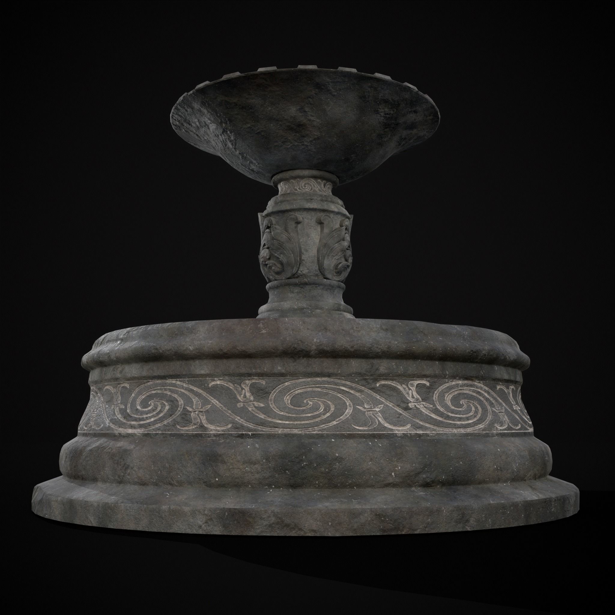 Round Ornamented Water Fountain Low-poly 3D model_27