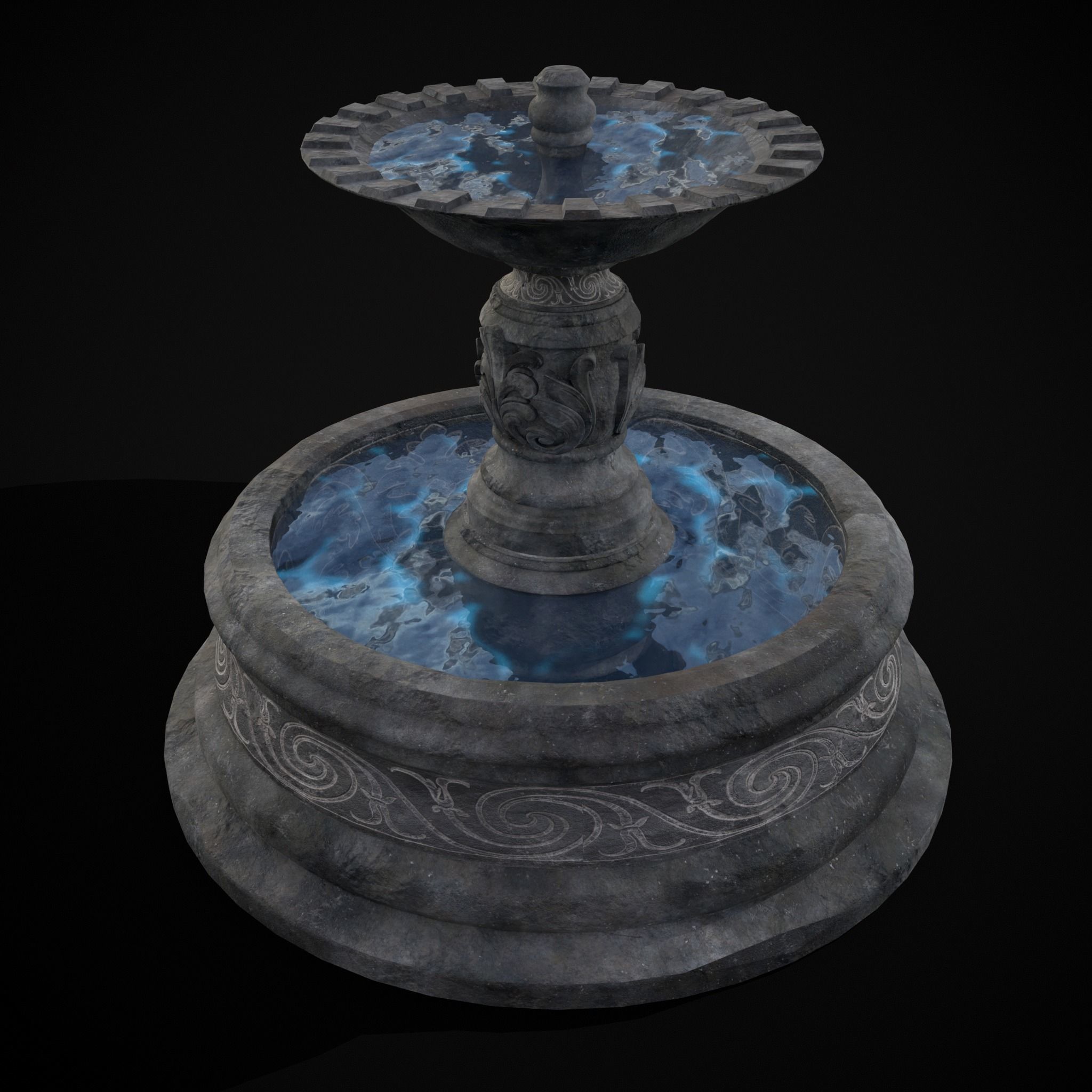 Round Ornamented Water Fountain Low-poly 3D model_19