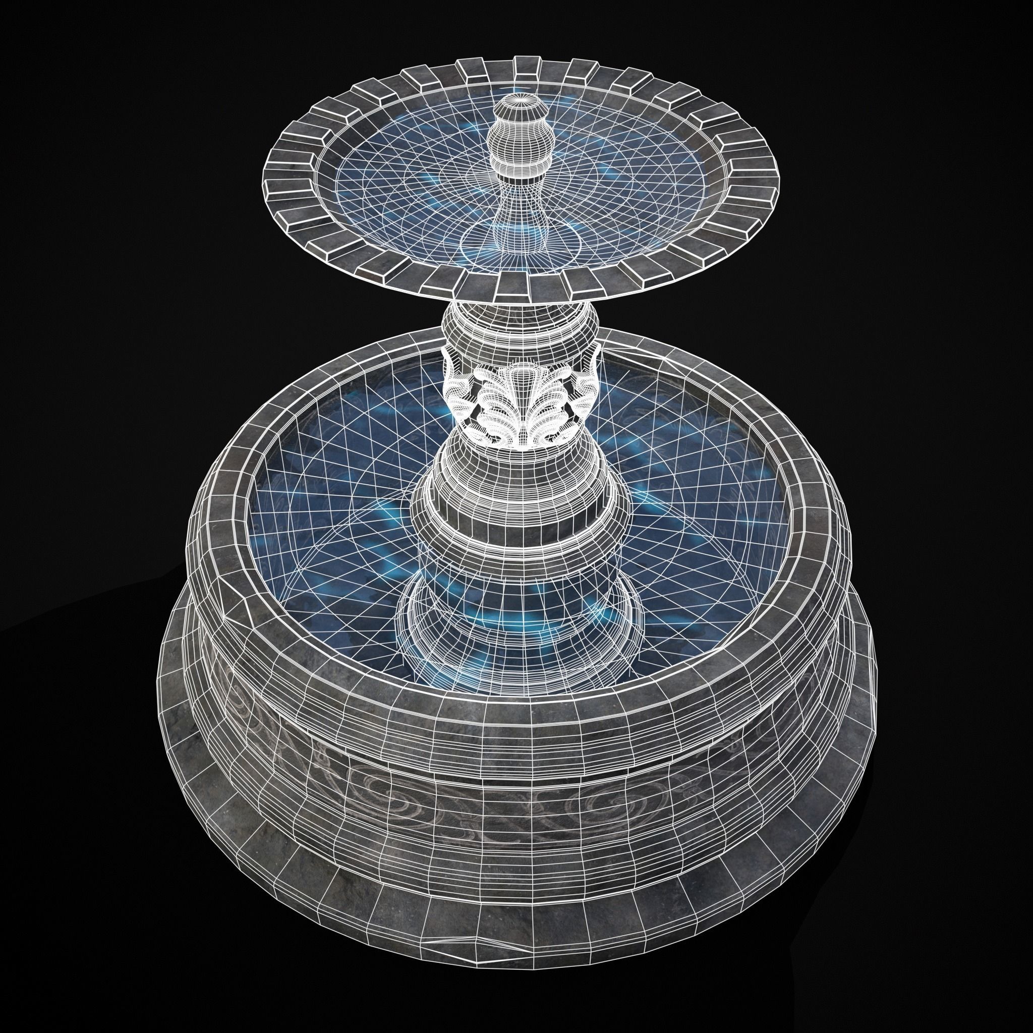 Round Ornamented Water Fountain Low-poly 3D model_10