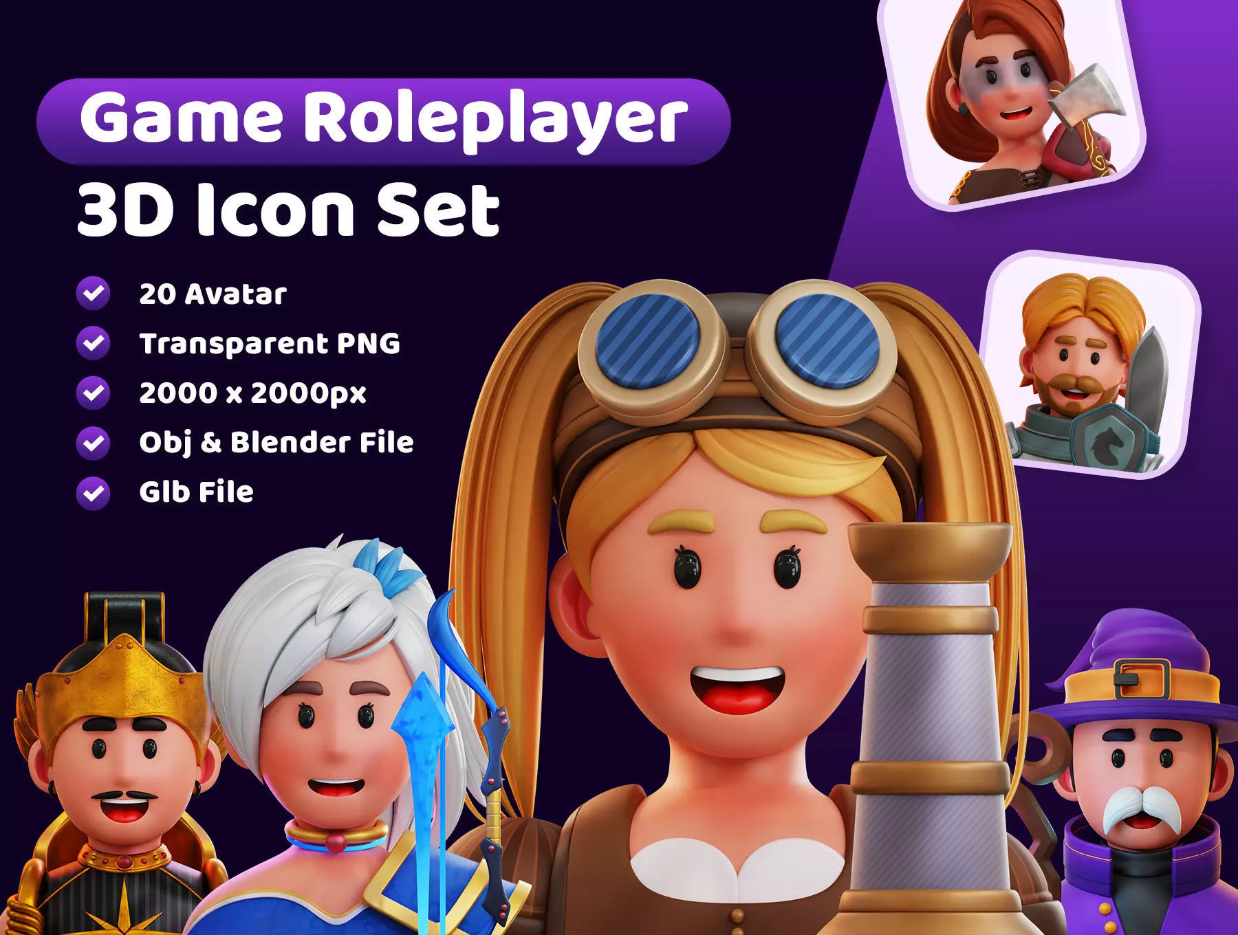 Game Role Player Icon Pack 3D Model Low-poly 3D model_0