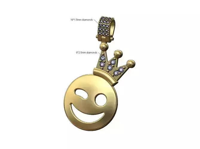 Diamond crown smile emoji pendant with bail