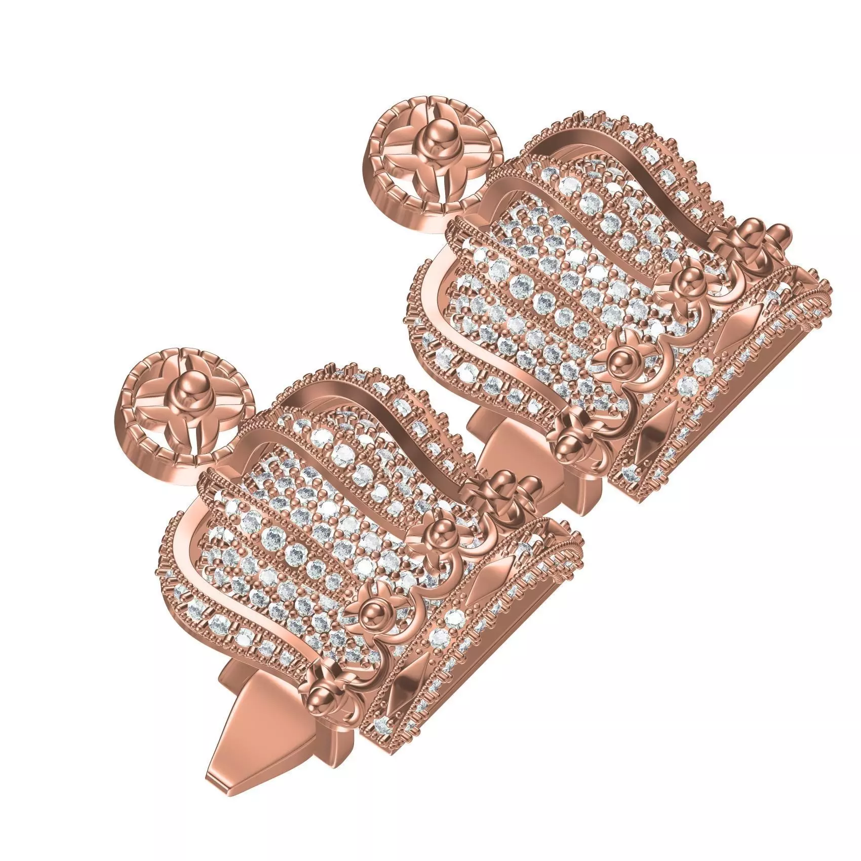 The King Crown Diamond Cufflink 3D print model