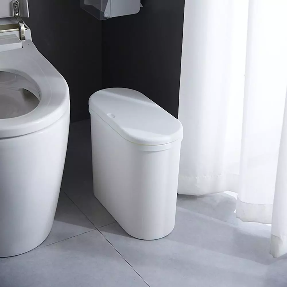 One Touch Wide White Trash Can 10L 3D model_0