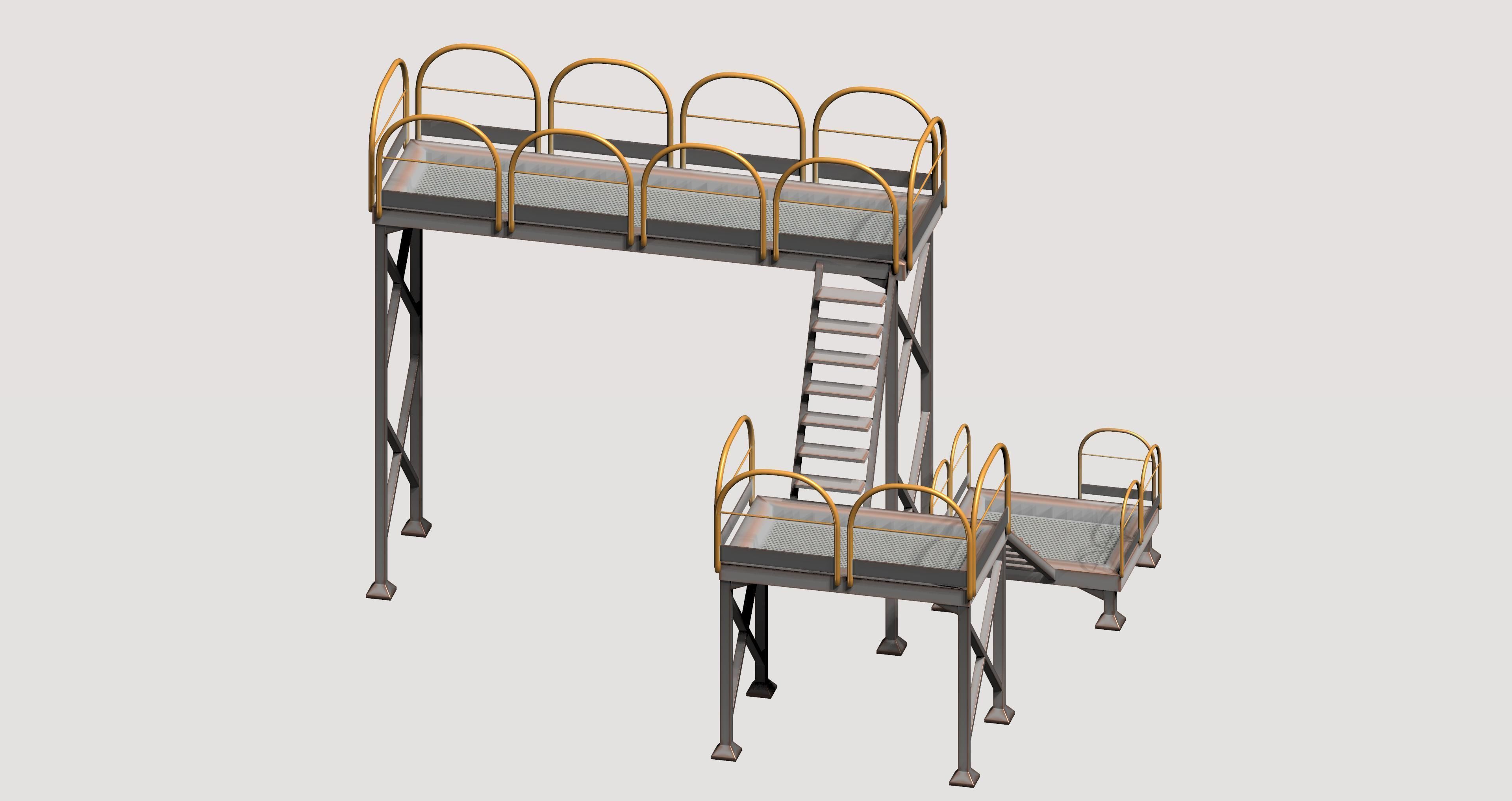 Industrial yellow platform with rails Low-poly 3D model_2