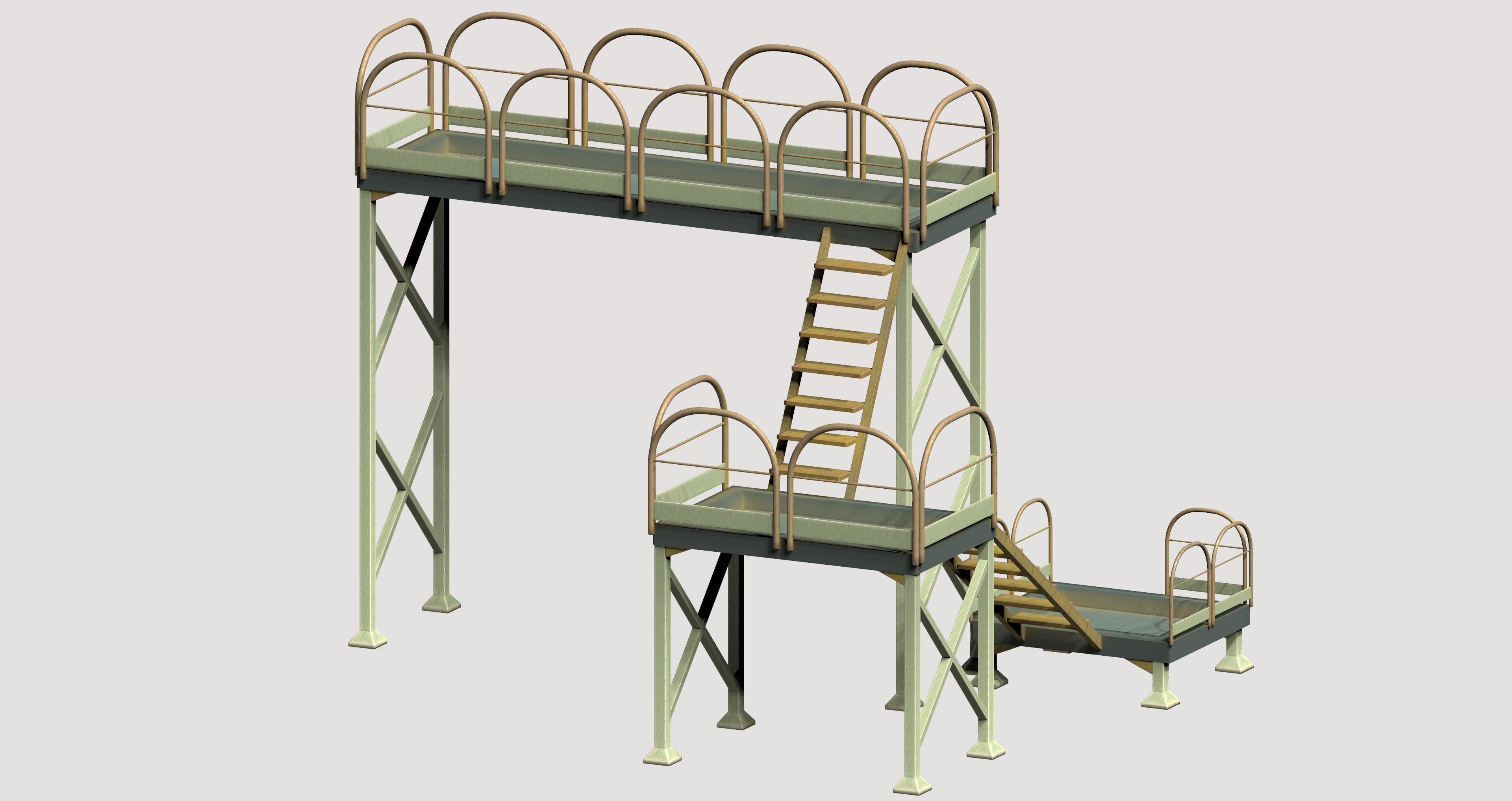 Industrial yellow platform with rails Low-poly 3D model_5