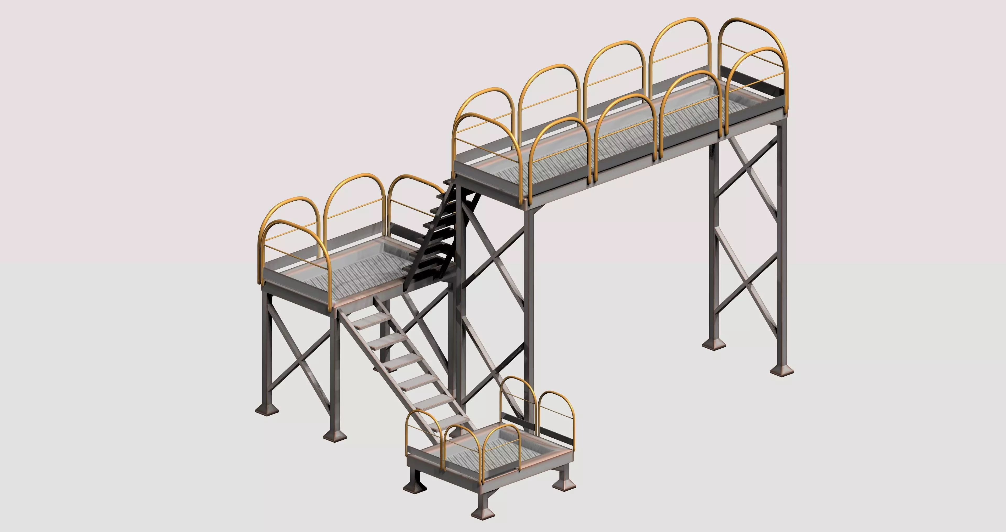 Industrial yellow platform with rails Low-poly 3D model_0