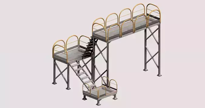Industrial yellow platform with rails Low-poly 3D model