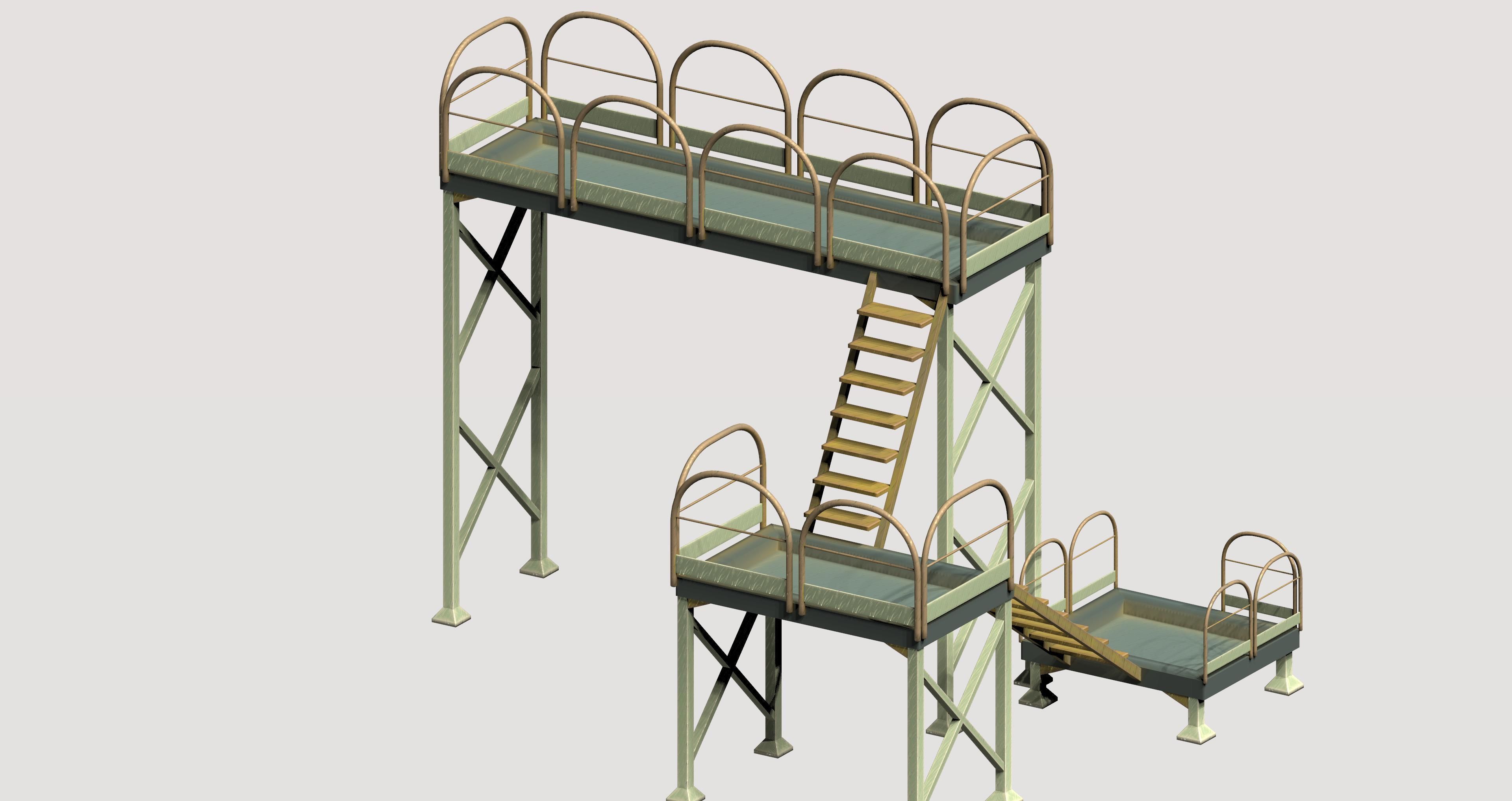 Industrial yellow platform with rails Low-poly 3D model_7