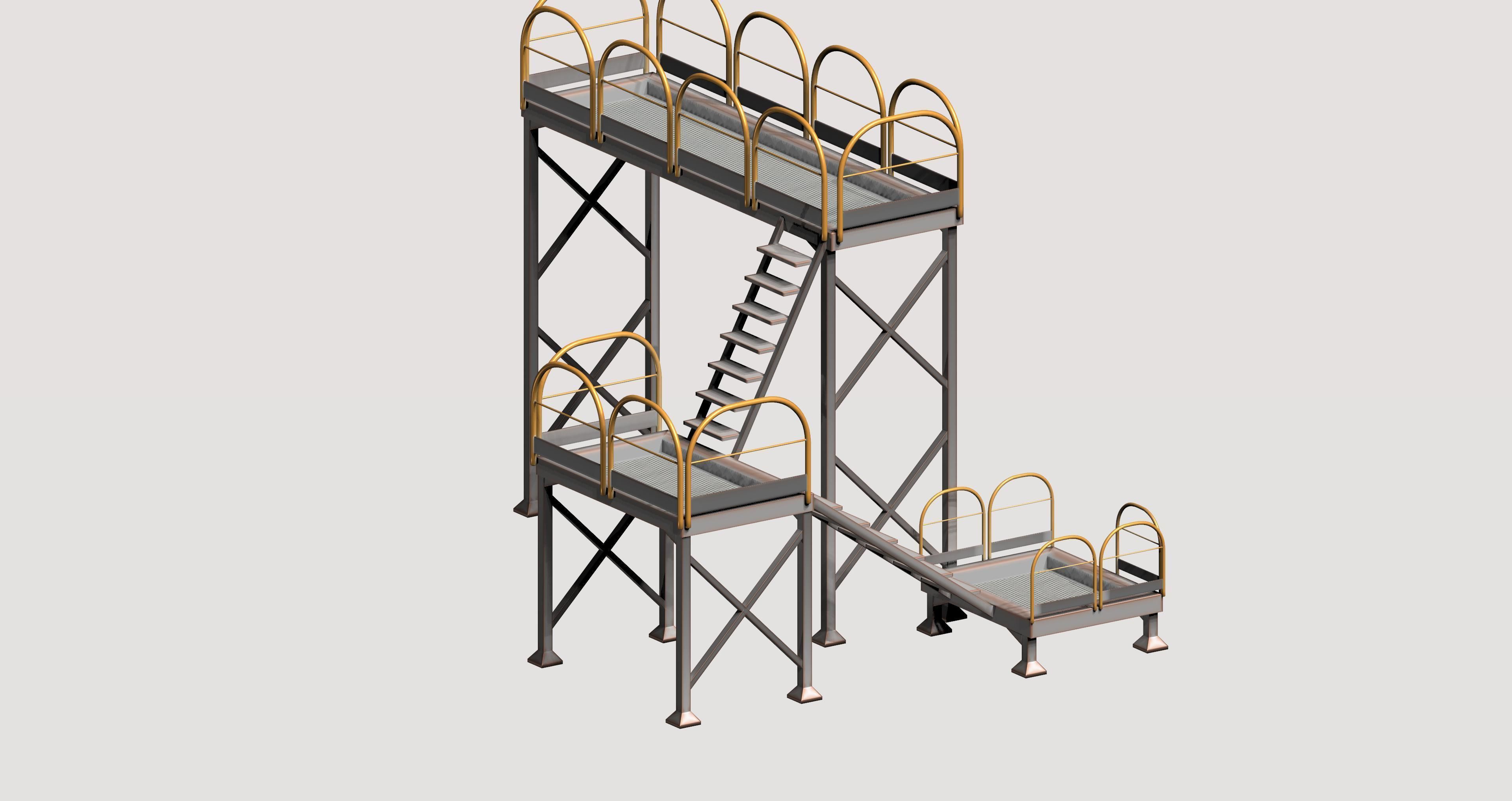 Industrial yellow platform with rails Low-poly 3D model_4