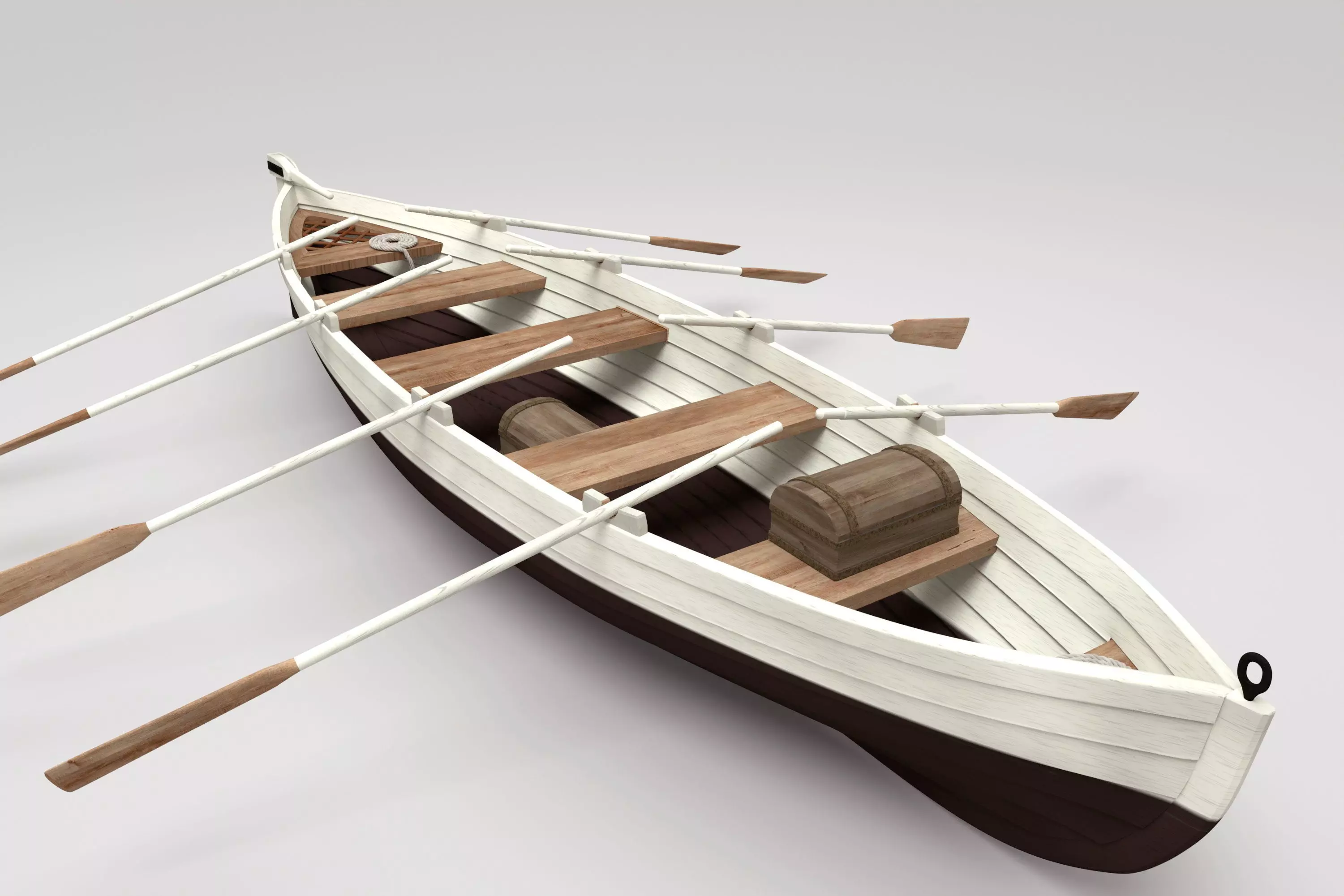 boat jolly with oars 3D model