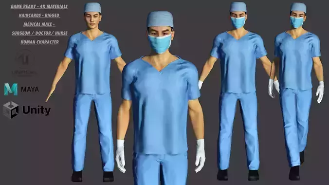 AAA 3D MEDICAL NURSE DOCTOR SURGEON-REALISTIC RIG GAME CHARACTER Low-poly 3D model