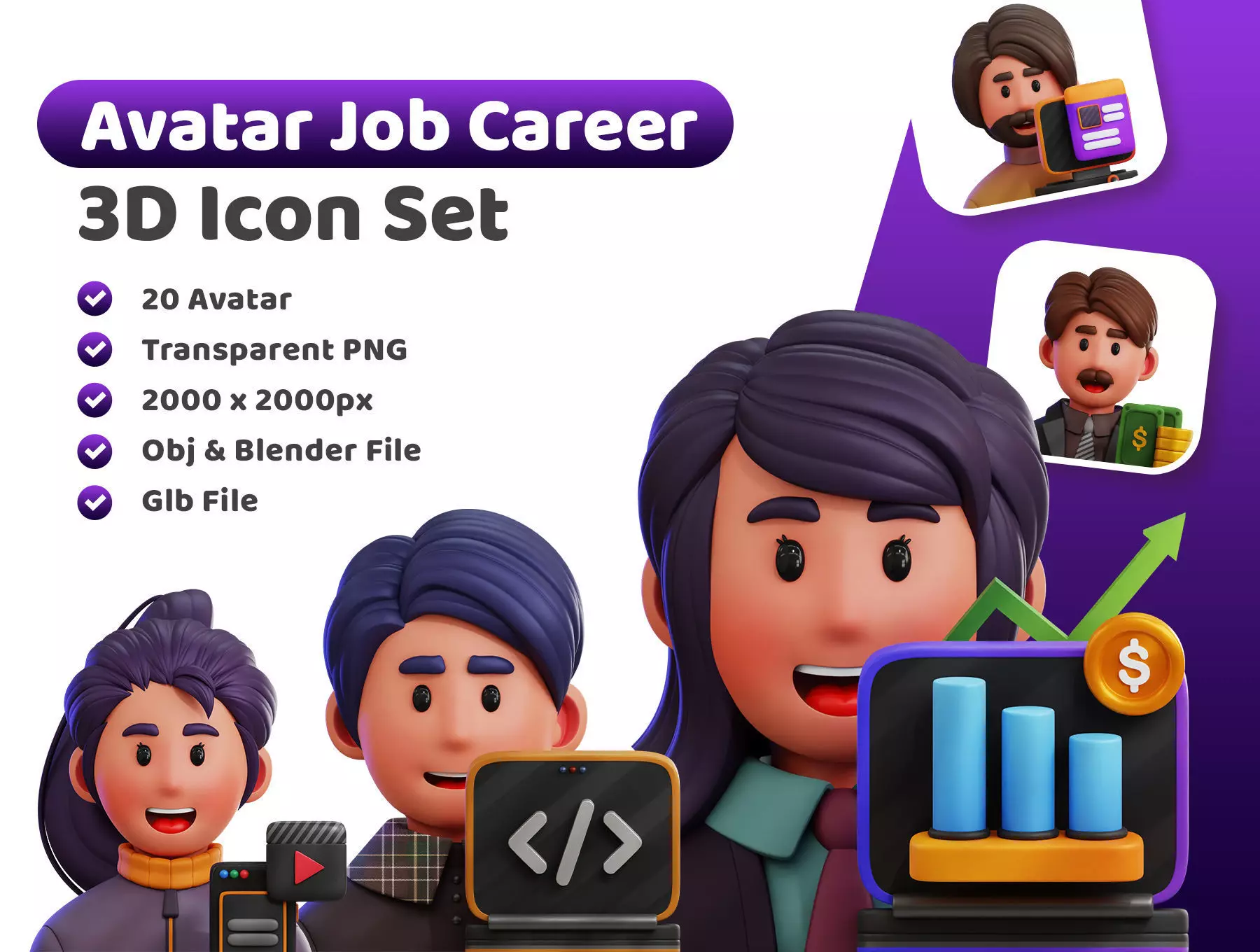 Job Career Avatar Icon Pack 3D Model Low-poly 3D model_0