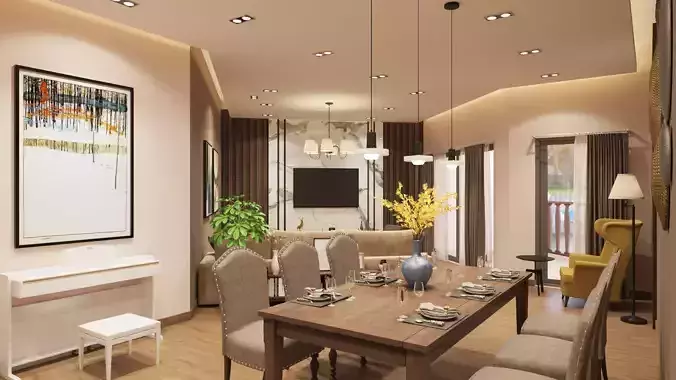 Apartment living room and dining room