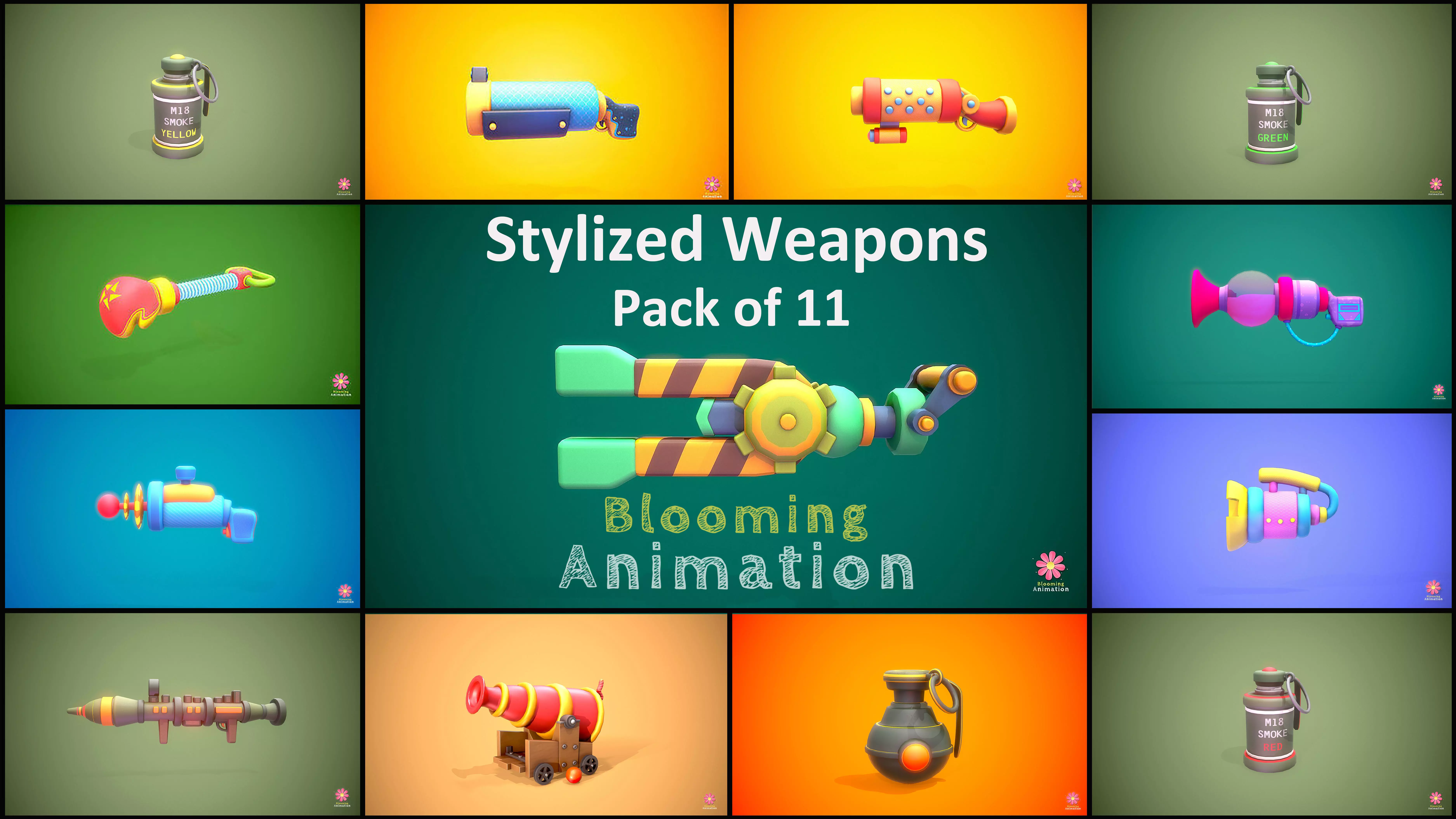 Stylized Weapons Bundle Pack 3D Model Collection_0