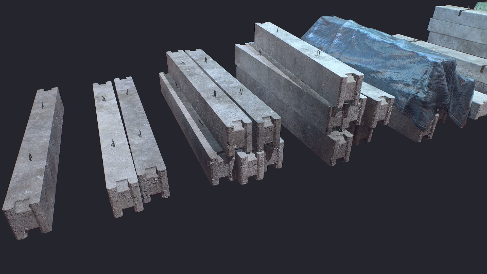 Concrete Beam Well Low-poly 3D model_2