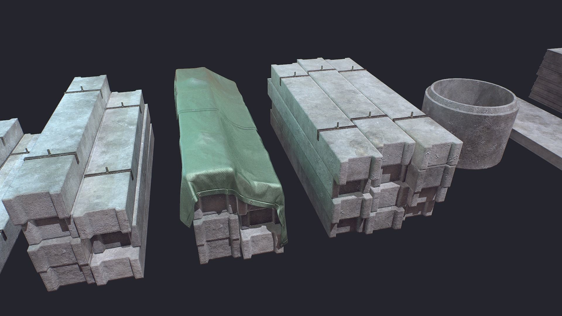 Concrete Beam Well Low-poly 3D model_5