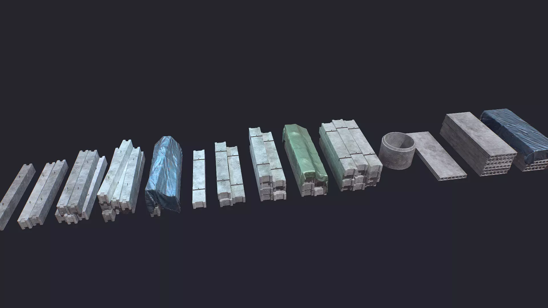 Concrete Beam Well Low-poly 3D model_0