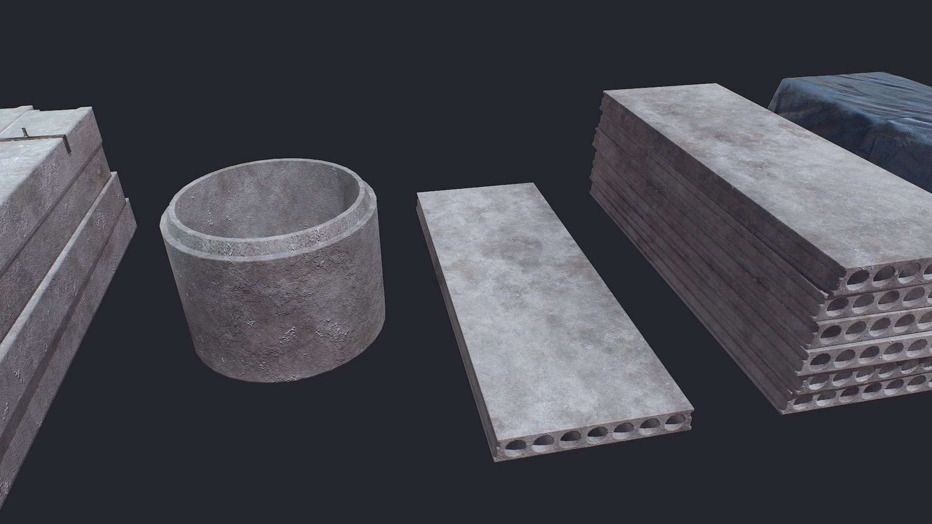 Concrete Beam Well Low-poly 3D model_7