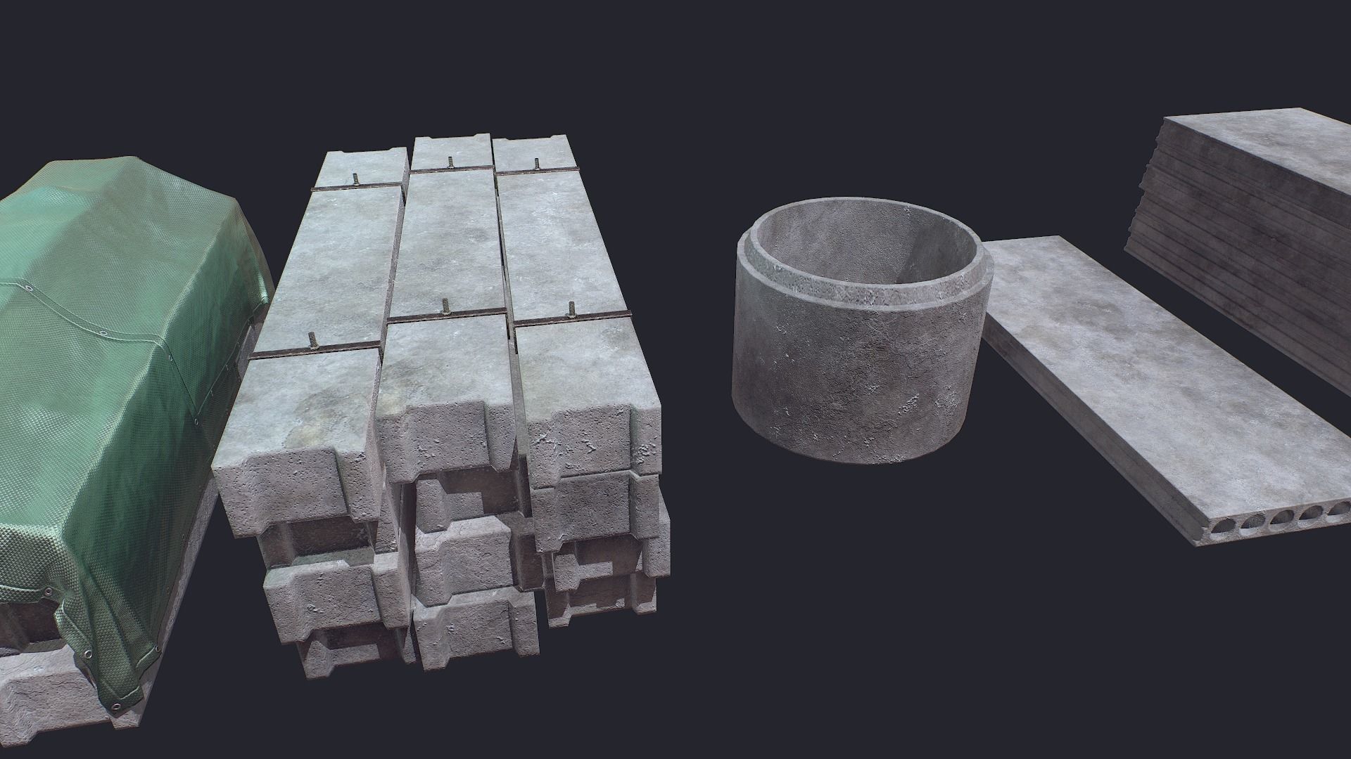 Concrete Beam Well Low-poly 3D model_6