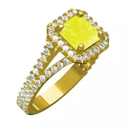 Yellow Emerald Cut Diamond Split Shank Engagement Ring