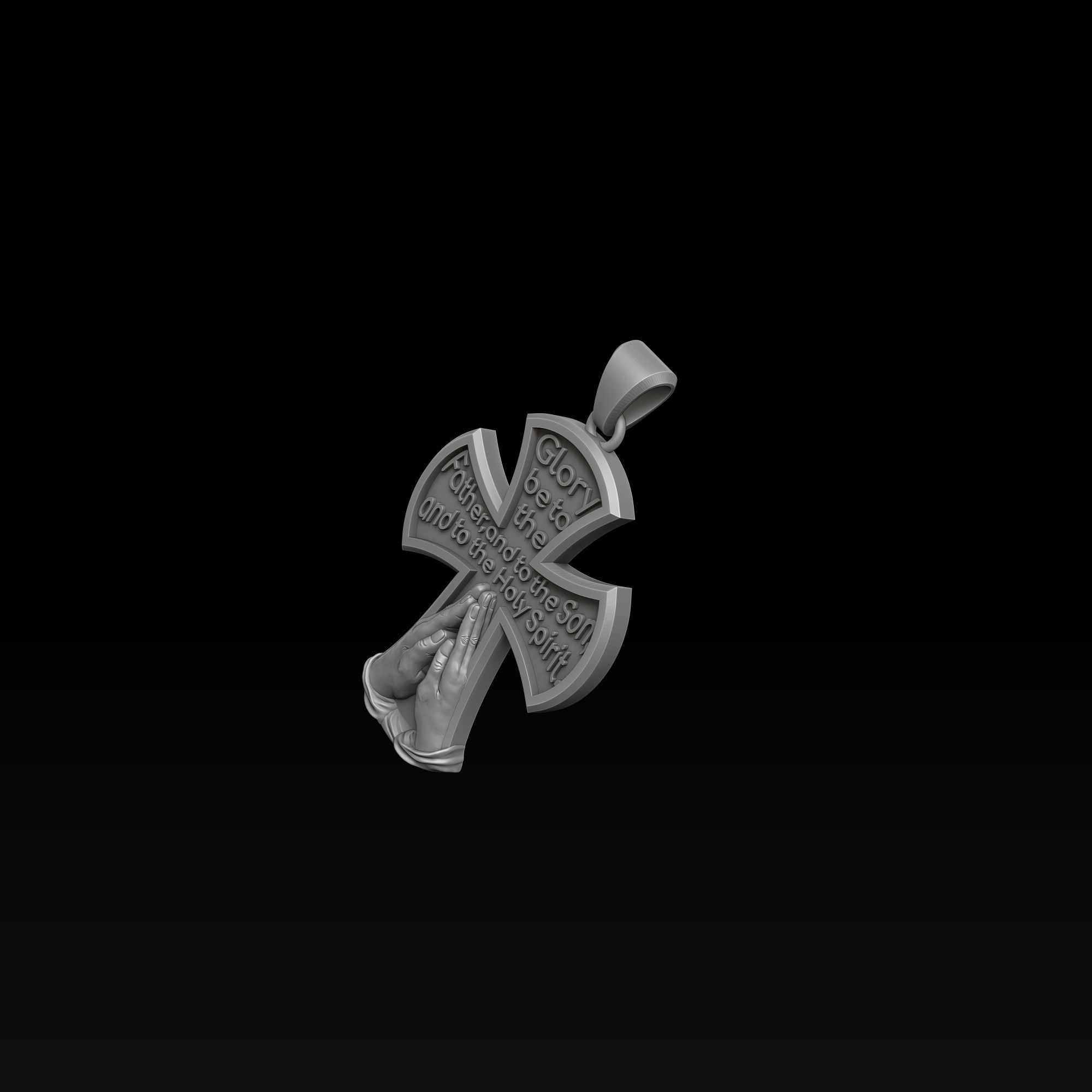 Praying Hands And Cross Pendant 3D print model_7