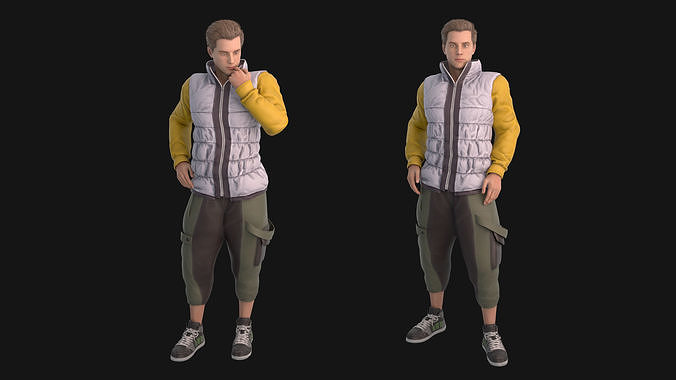 Man in down jacket Rigged Low-poly 3D model