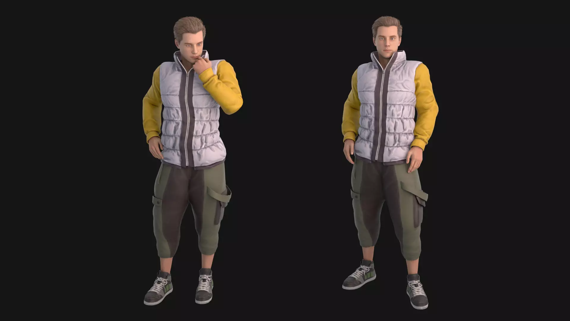 Man in down jacket Rigged Low-poly 3D model_0