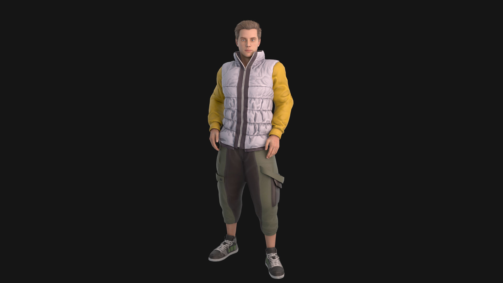 Man in down jacket Rigged Low-poly 3D model_7