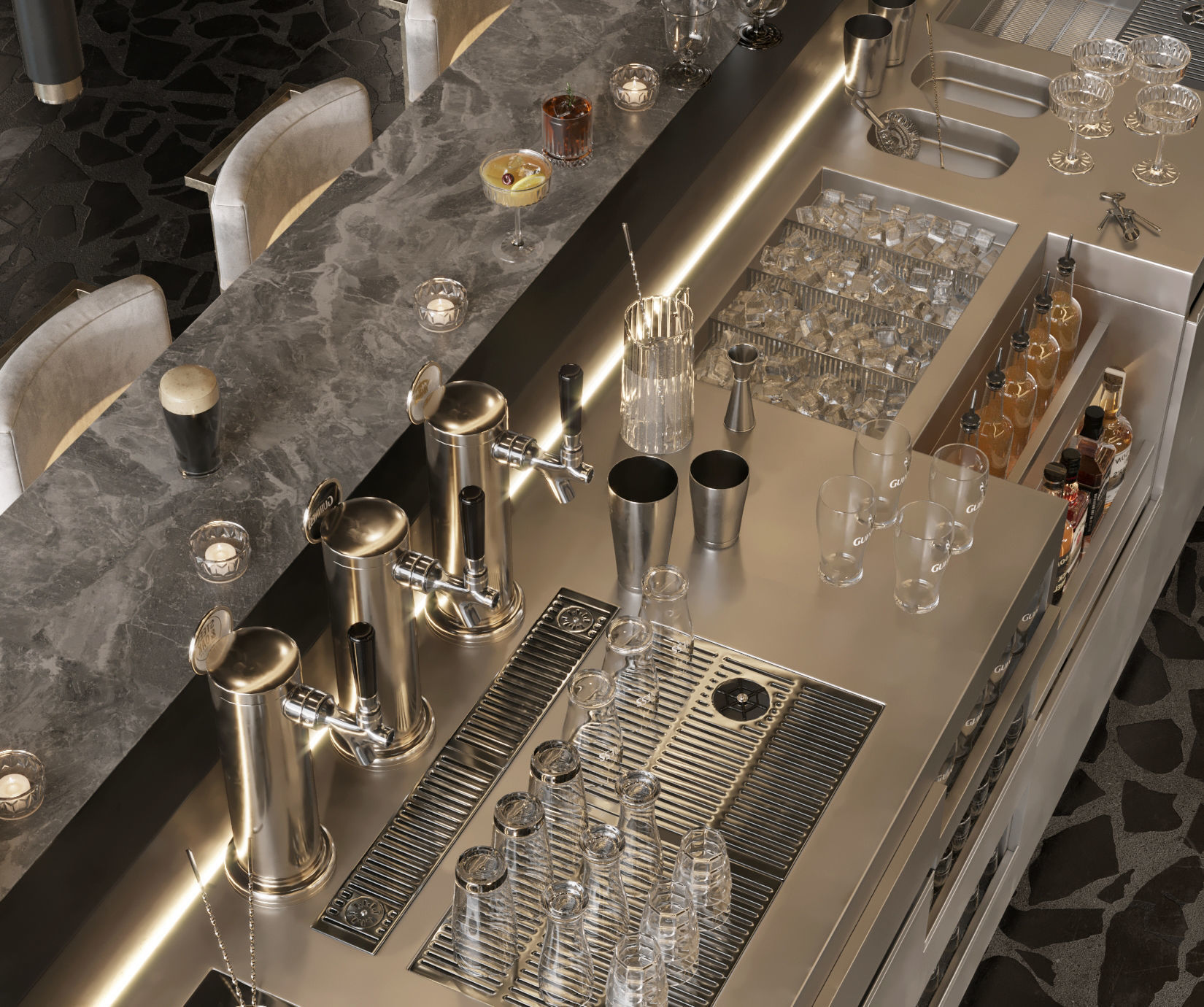Bar Interior Bar Counter with alcohol and glasses 3D model_10